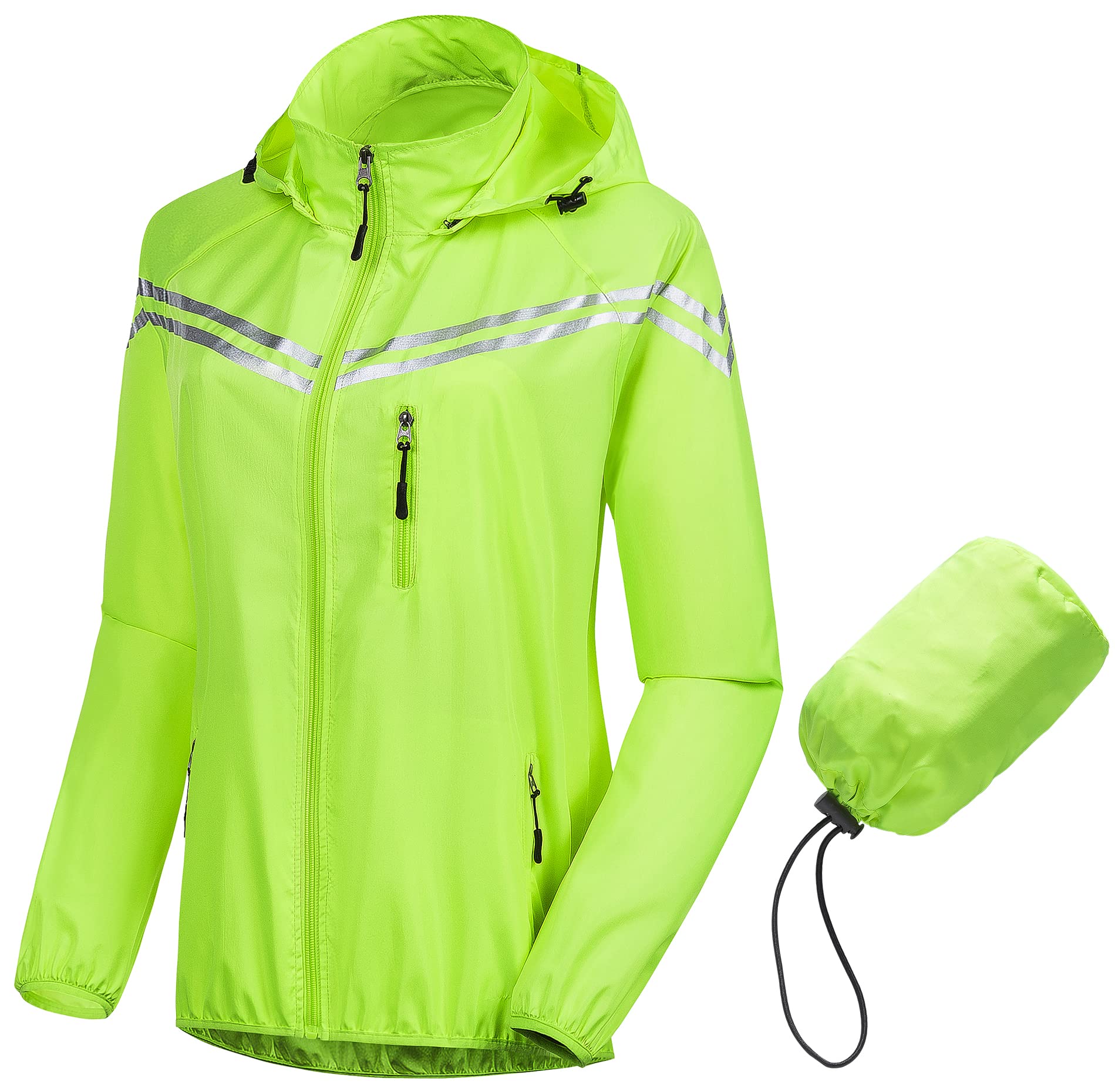 CREATMO Women's Lightweight Packable Waterproof Running Jacket - Reflective Windbreaker Raincoat with Detachable Hood for Cycling, Hiking & Outdoor Activities