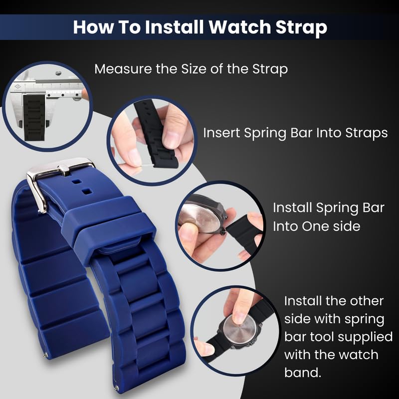Premium Adjustable Silicone Watch Band for Women & Men - Sporty Durable Rubber Strap - Waterproof Replacement for Smart & Regular Watches - Ideal for Running, Swimming & Outdoor Activities