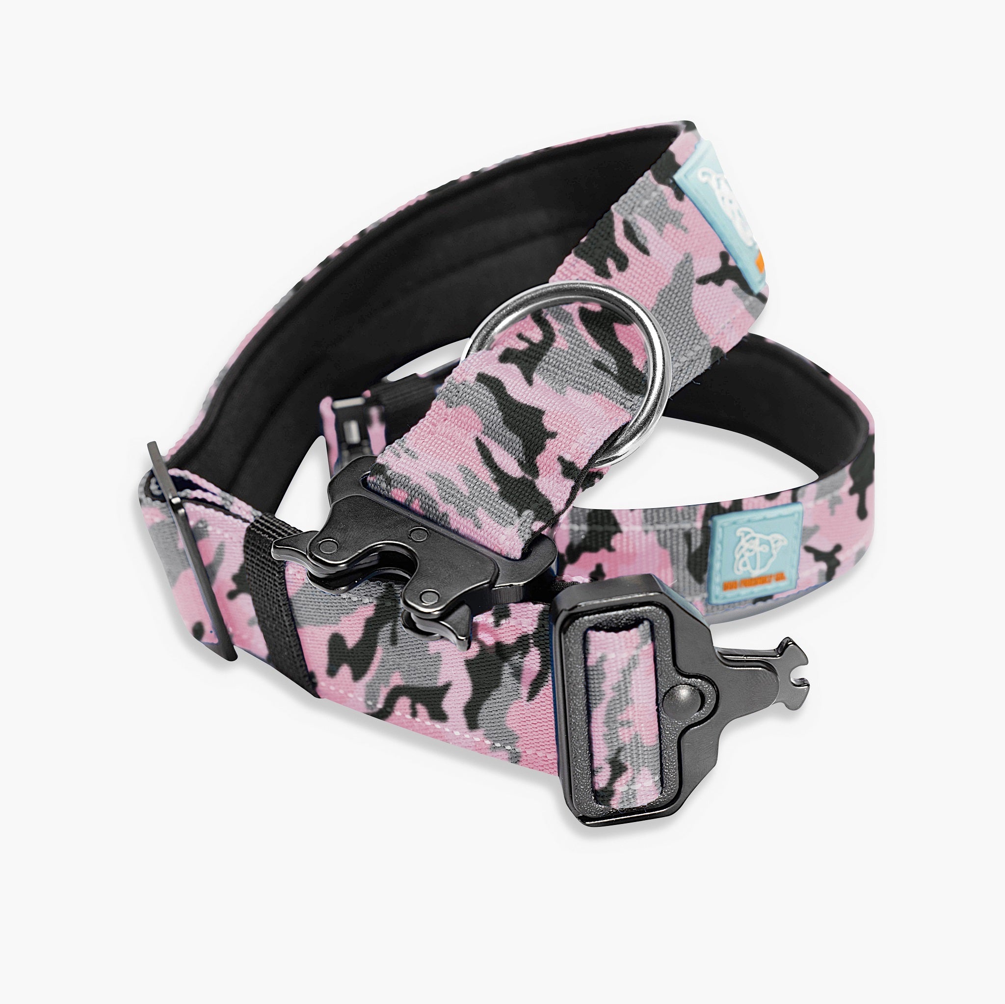 Tactical Dog Collar for Medium & Large Dogs - Pink Camo Pattern - Heavy Duty Nylon with Metal D-Ring - Perfect for Training, Hiking & Outdoor Adventures