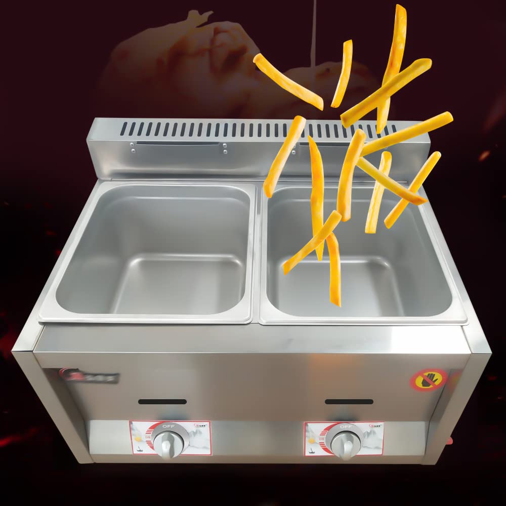 2 Wells 6L Commercial Gas Fryer & Food Warmer - Countertop Catering Equipment for Noodles, Steaming & Buffet Service | Perfect for Restaurants, Cafeterias & Catering Businesses