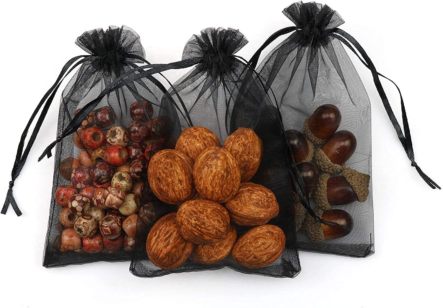 50PCS Black Organza Gift Bags 5x7 Inch - Small Drawstring Mesh Favor Bags for Wedding, Party, Candy & Jewelry - Sheer Organza Pouches for DIY, Bridal Shower, Baby Shower & Holiday Gifts