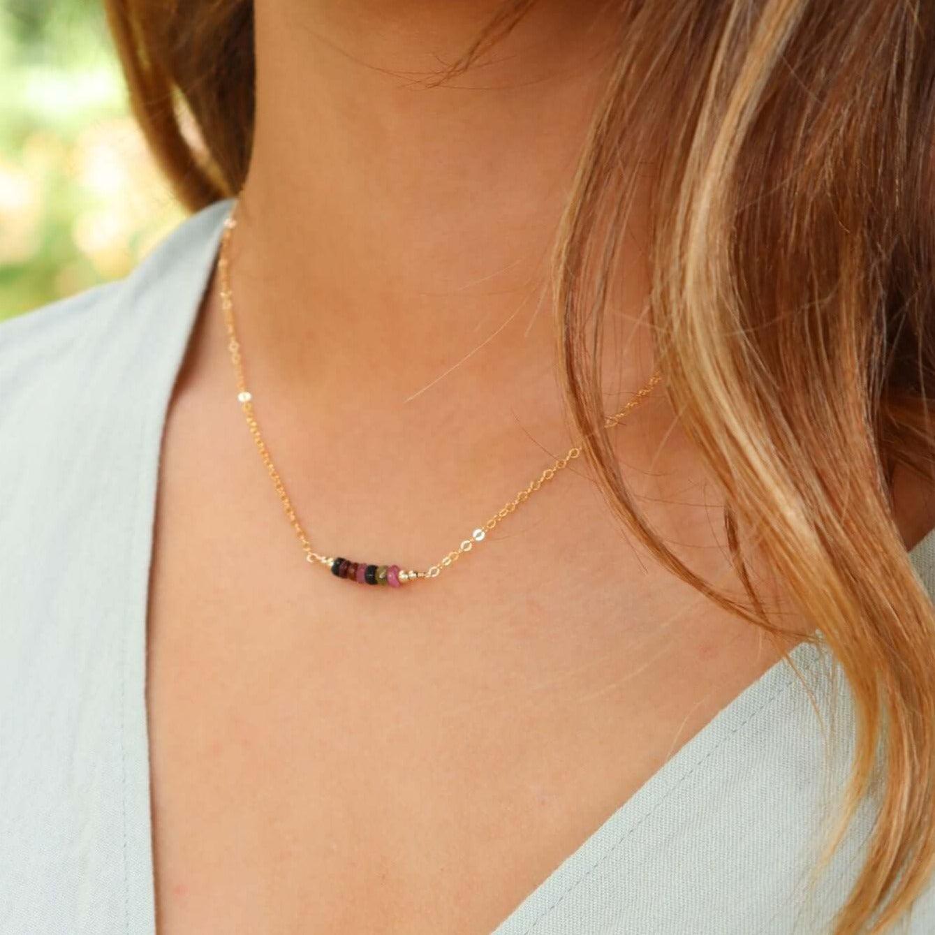 Sparkling Rainbow Tourmaline Faceted Bead Bar Necklace - Handmade Gemstone Jewelry for Women - Perfect for Weddings, Parties & Special Occasions