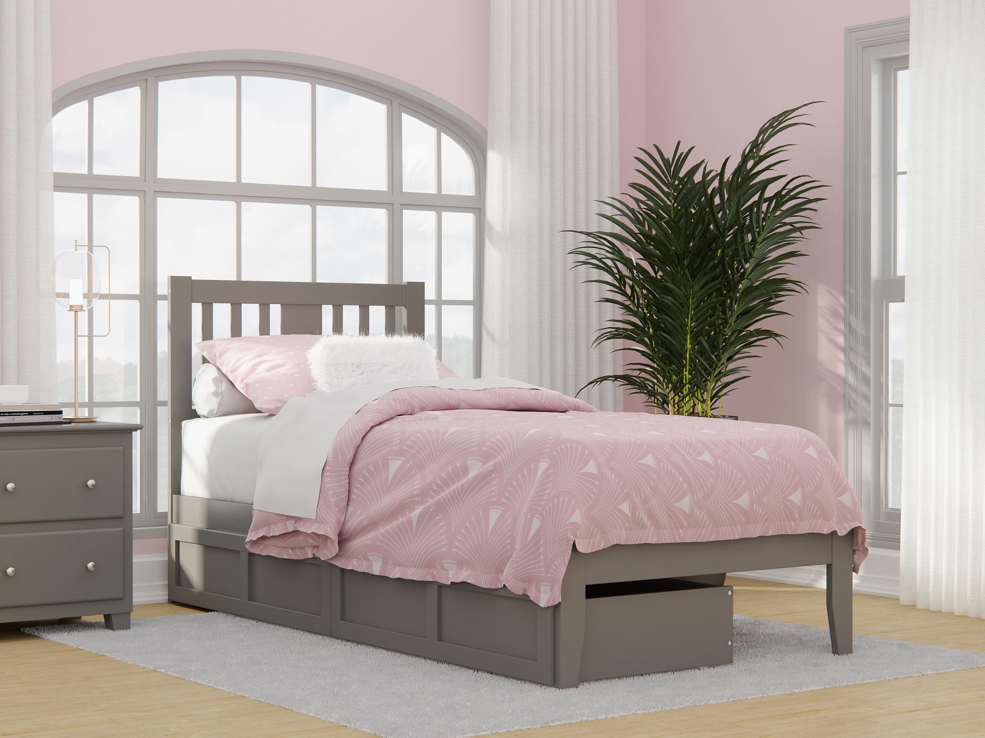 AFI Tahoe Twin XL Size Platform Bed with Storage Drawers & USB Charging Station - Modern Grey Wooden Bed Frame for Small Spaces, Dorm Rooms & Guest Bedrooms