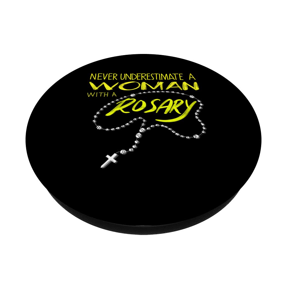 Never Underestimate a Woman with a Rosary - Cute Swappable PopGrip for Phone & Tablet - Perfect Gift for Catholic Women, Bible Study & Daily Inspiration