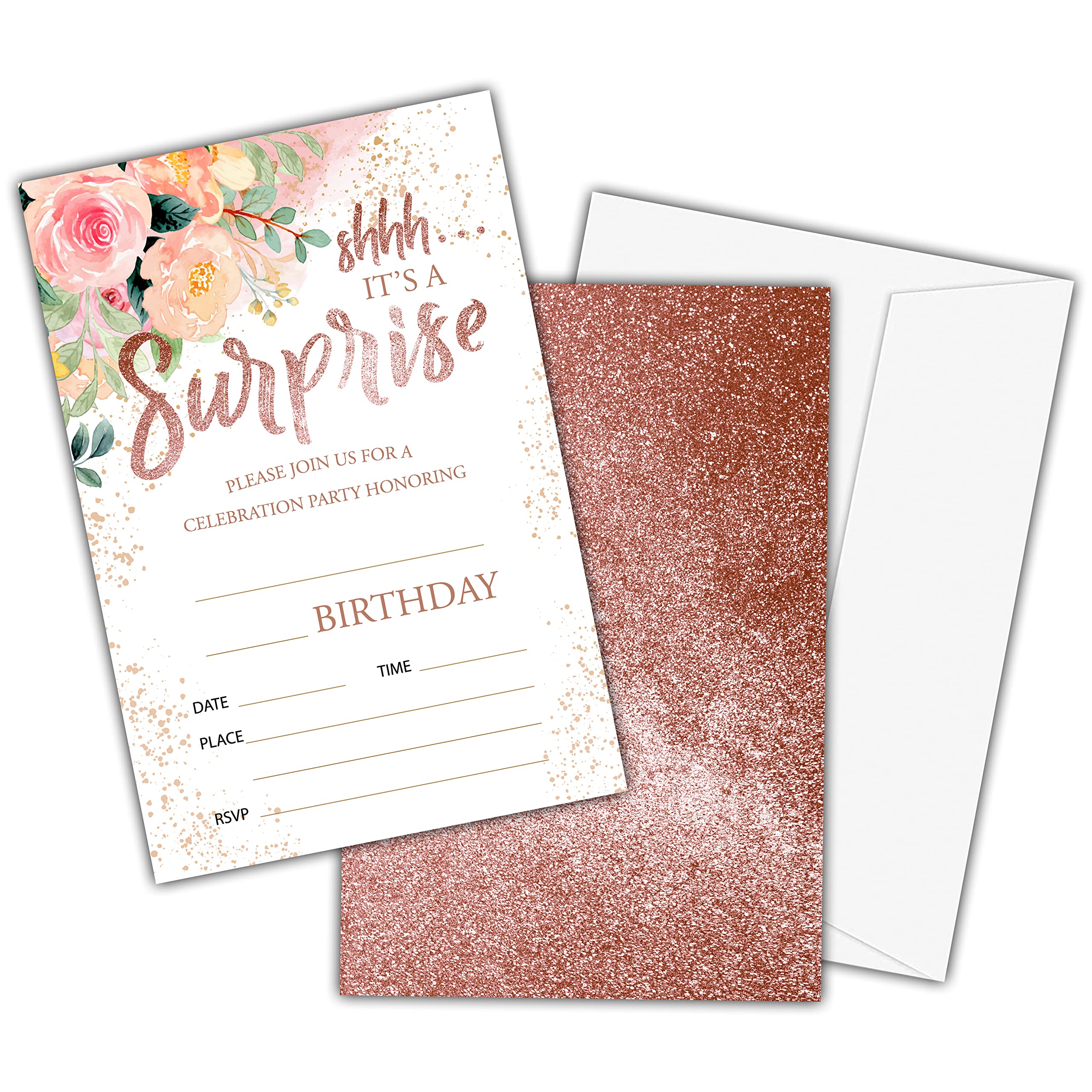 Kids Birthday Party Invitation Cards - Surprise Party Invites for Boys & Girls - 20 Personalized Cards with Envelopes - Perfect for Birthday Celebrations, Decorations & Party Supplies (D004)