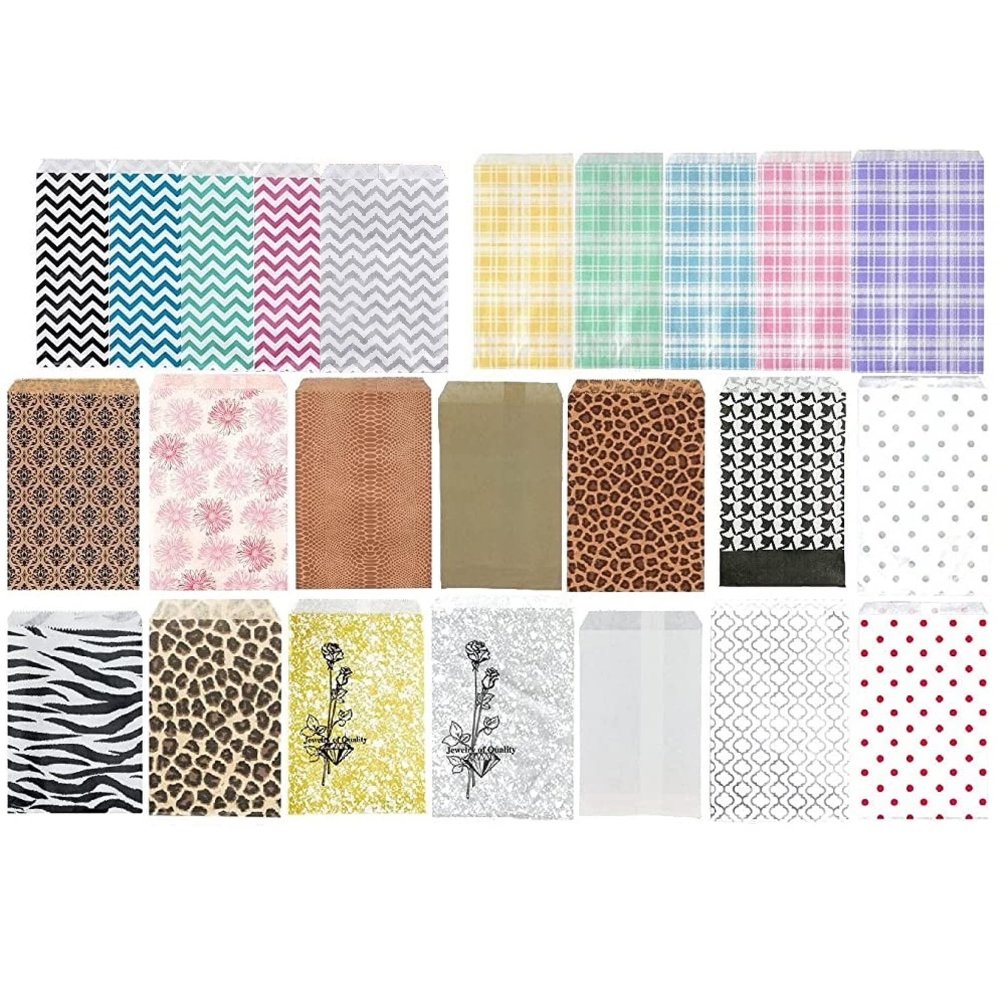 200 Pcs Brown & Black Damask Paper Gift Bags - 8.5