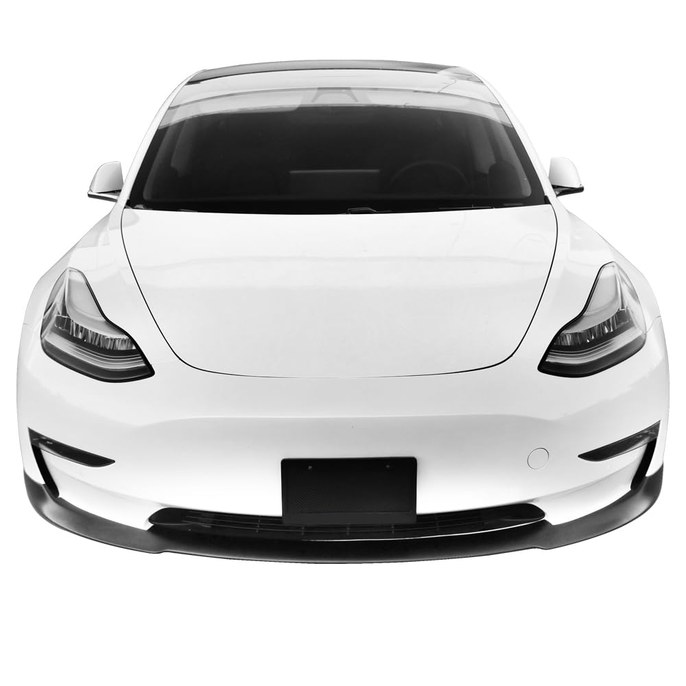 IKON MOTORSPORTS Front Bumper Lip for 2017-2023 Tesla Model 3 Sedan - Painted IKON Style PP Polypropylene Air Dam Chin Diffuser in Eclipse Black | Enhances Aerodynamics & Sporty Look for Street Racing & Car Shows