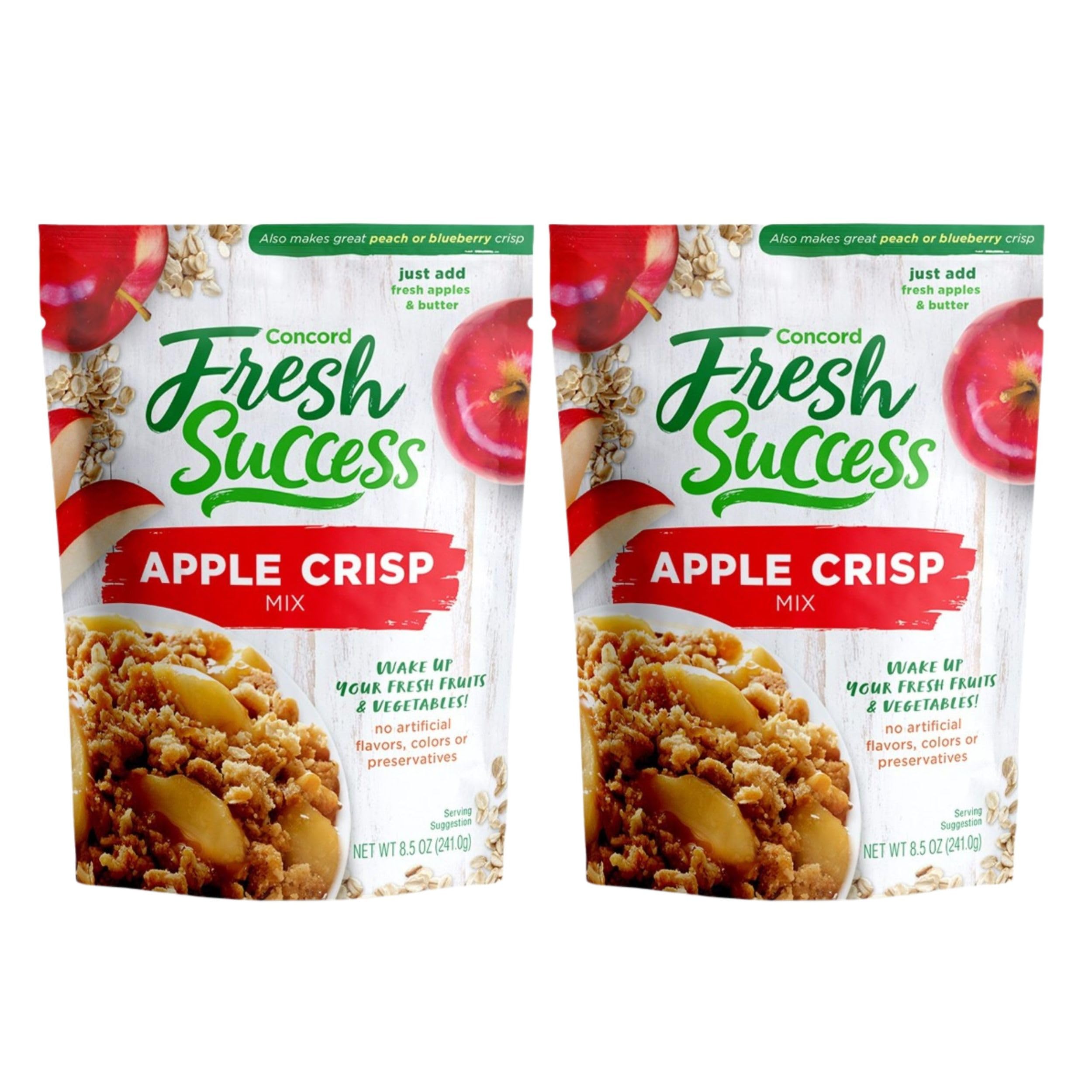 Concord Foods Apple Crisp Mix - Easy-to-Make Dessert with Ready-to-Use Ingredients, Sweet & Tender Fruit Filling with Buttery Cinnamon Crumb Topping (8.5 oz, Pack of 2) - Perfect for Fall Baking, Holiday Desserts & Family Gatherings