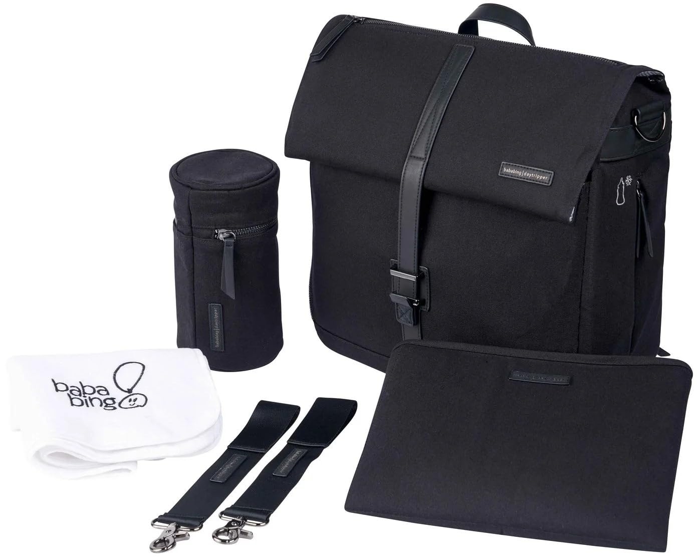 Bababing DayTripper 2 Convertible Diaper Backpack - Multifunctional Travel Bag with Changing Pad, Insulated Bottle Pockets & Stroller Straps - Black Canvas Diaper Bag BB117 - Perfect for Parenting, Travel, Daycare & On-the-Go Families