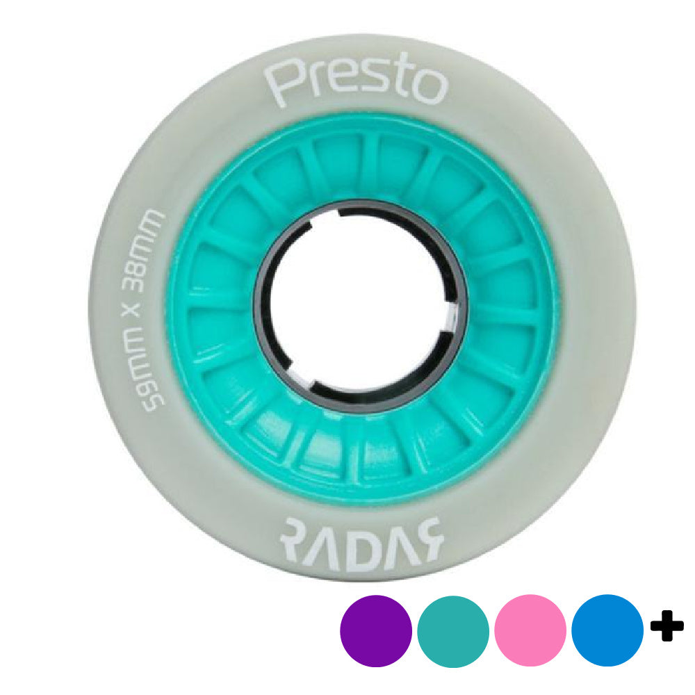 Radar Presto 59mm Quad Wheels - 4 Pack Set for Roller Skates, Skateboards & Scooters - High Performance Outdoor & Indoor Sports Wheels