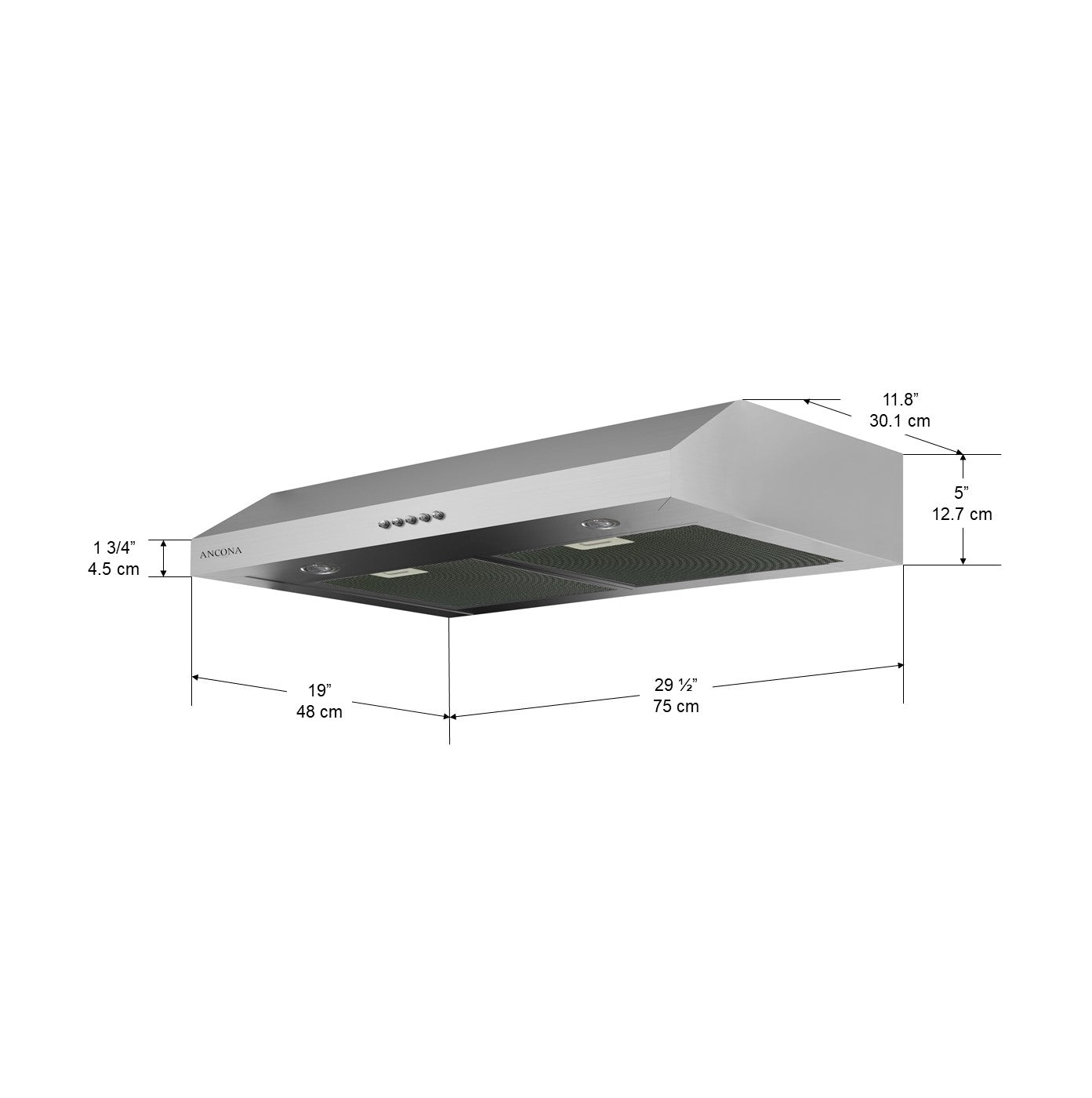 30 Inch Slim Stainless Steel Under Cabinet Range Hood - Non-Vented, Modern Kitchen Exhaust Fan for Small Spaces & Apartments