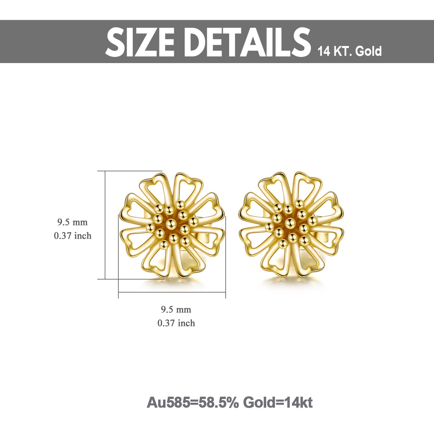 14K Solid Gold Flower Stud Earrings for Women - Dainty Yellow Gold Floral Earrings, Fine Jewelry Gift for Mom, Wife, Girlfriend | Perfect for Weddings, Anniversaries & Everyday Elegance