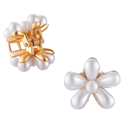 2 Piece Pearl Flower Hair Claw Clip - Elegant White Bridal Hair Accessories for Women & Girls - Perfect for Weddings, Prom, Parties & Everyday Style