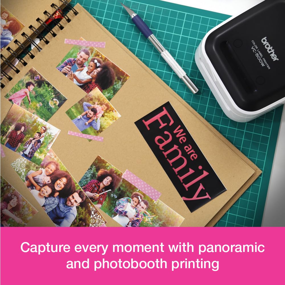 Brother VC-500W Wireless Label Maker with Full Color Printing - Desktop Photo Labeller with ZINK Zero Ink Technology, White (UK Plug) - Perfect for Home Office, Crafting & Organization