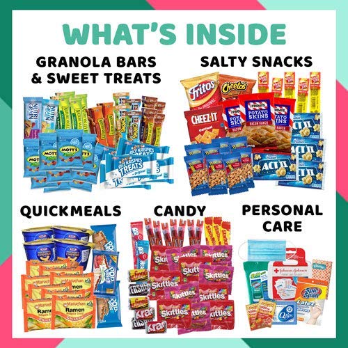 Extra Large Snack & Personal Care Gift Box - 120+ Items with Personal Care Products, Microwaveable Meals, Candies, Chocolates & Healthy Snacks | Perfect for College Care Packages, Office Snacks & Holiday Gifts