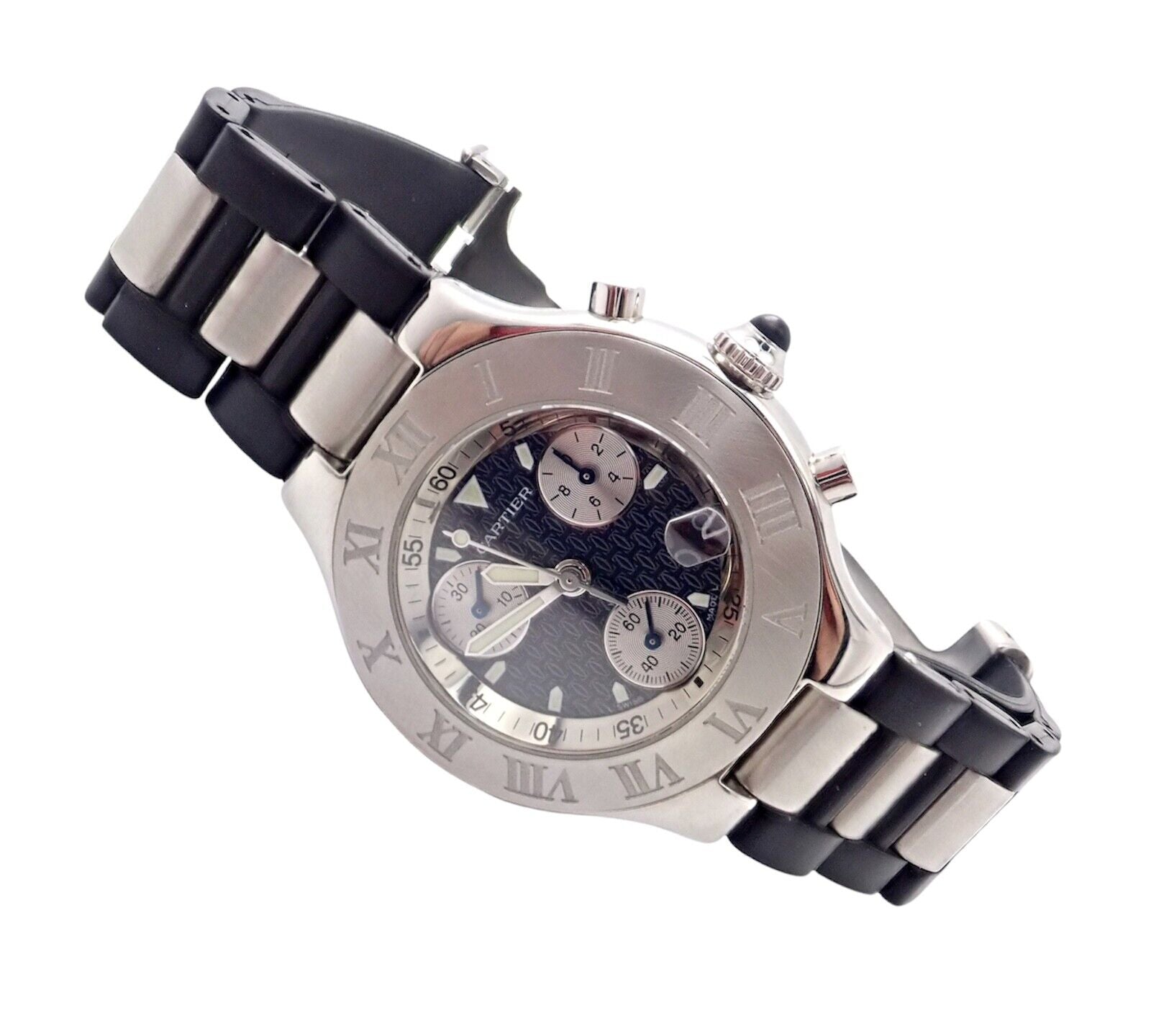 Authentic Cartier Stainless Steel Chronograph 21 Quartz Rubber Band Watch for Men - Luxury Sports Chronograph Wristwatch for Diving, Swimming & Outdoor Activities