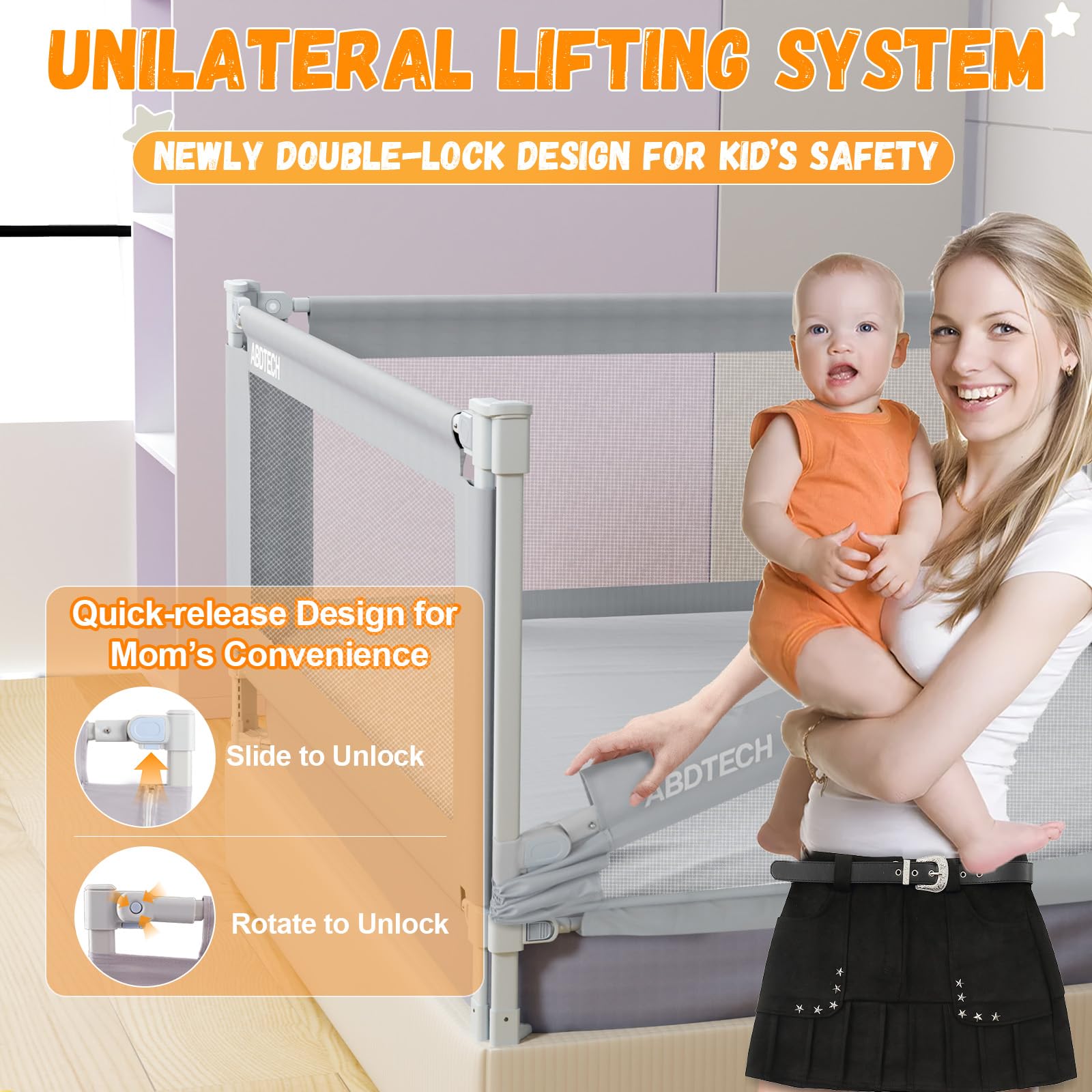 **3-Pack Extra Wide Baby Bed Rails for Toddlers - Adjustable Height Safety Guardrail for King Size Beds, Reinforced S-Design (78.7