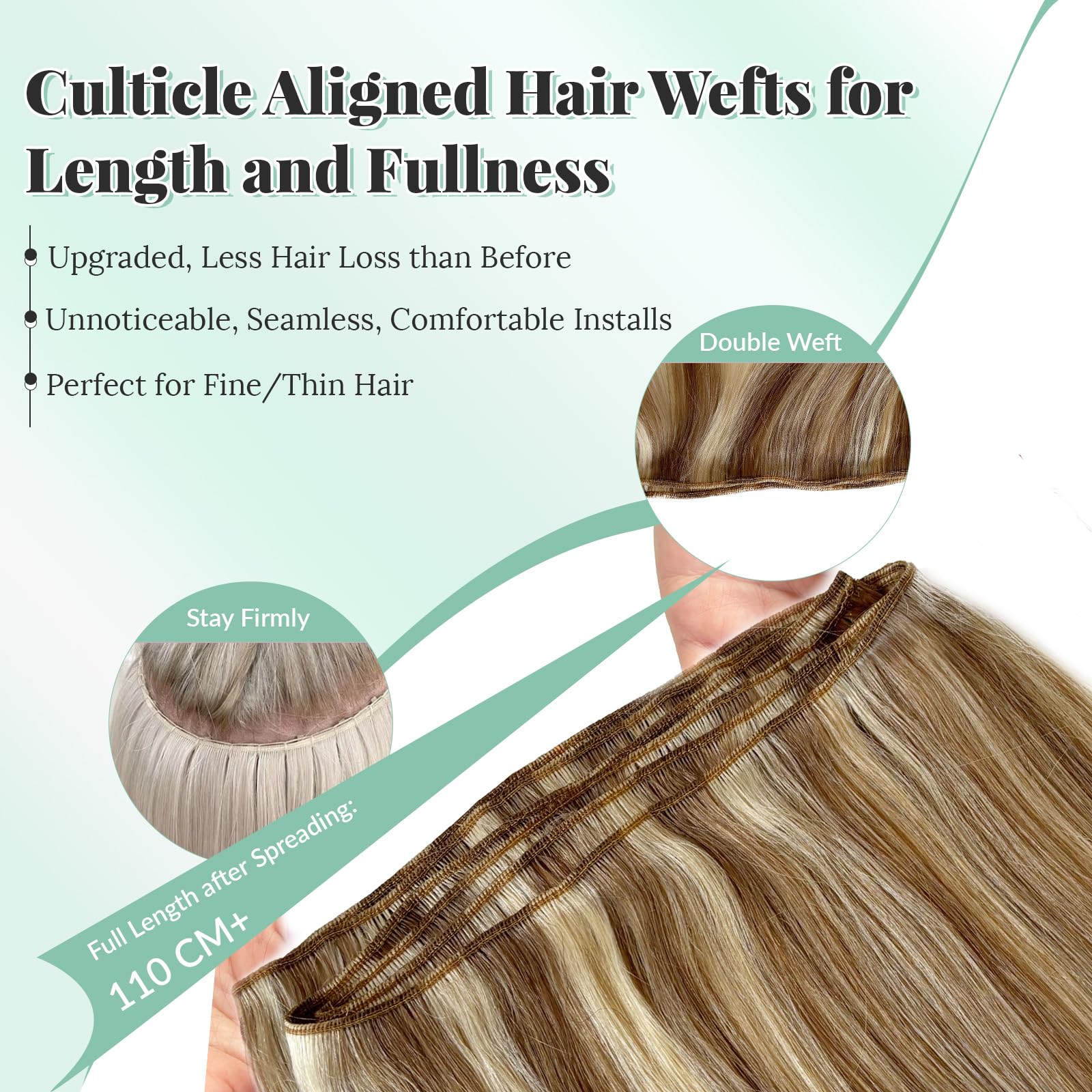 Ash Brown & Platinum Blonde Highlighted Human Hair Extensions - 16 Inch Double Weft Sew-in Weave Bundles (100g) for Natural Blending & Styling - Perfect for Parties, Weddings & Everyday Glam