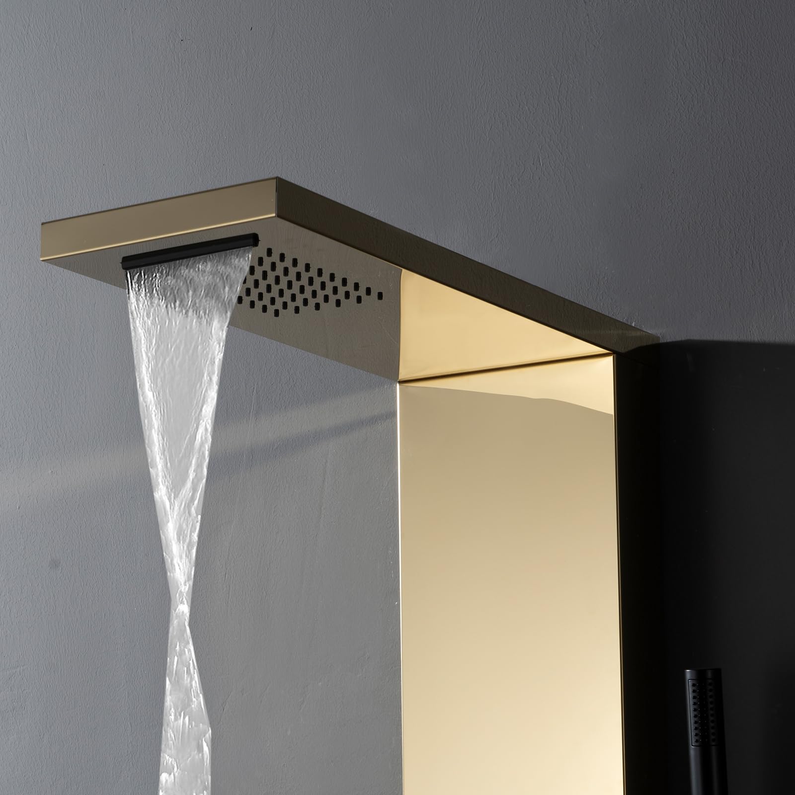 Homevacious Luxury Shower Panel Tower System - Rainfall Shower Head, 5 Body Jets & Handheld Shower | Modern Massage Shower System in Polished Gold & Black | Perfect for Spa-Like Bathroom Renovation & Relaxing Shower Experience
