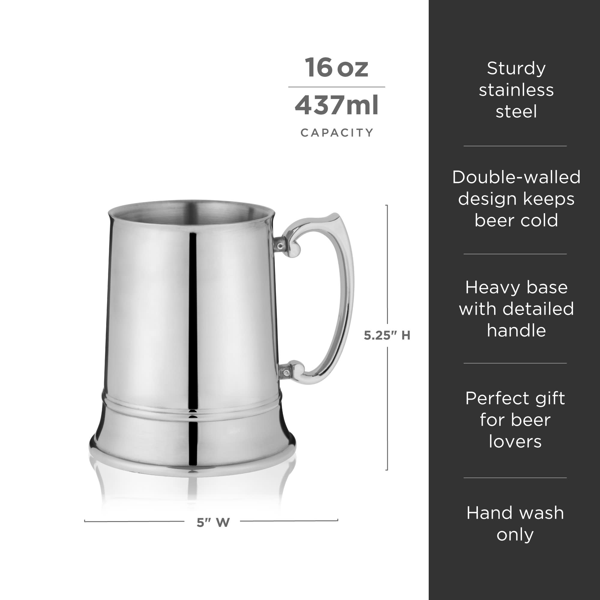 Premium Stainless Steel Beer Stein with Lid - 20oz Insulated German Beer Mug for Cold Drinks - Perfect for Oktoberfest, Camping, BBQs & Outdoor Parties