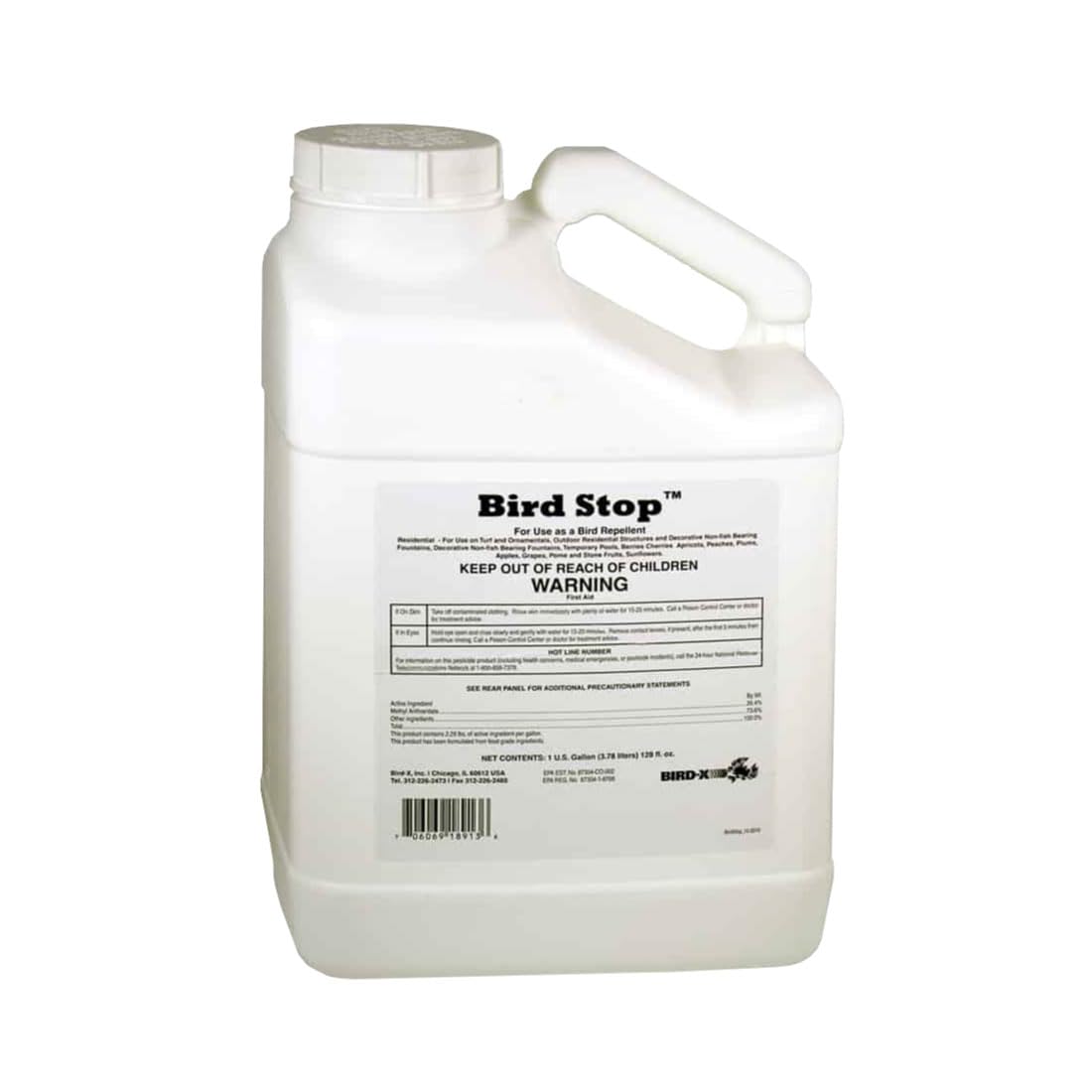 Bird-X Bird Stop Liquid - Invisible & Effective Bird Repellent with Methyl Anthranilate | Easy-to-Apply 1-Gallon Solution for Gardens, Farms & Outdoor Areas | Keeps Birds Away Naturally