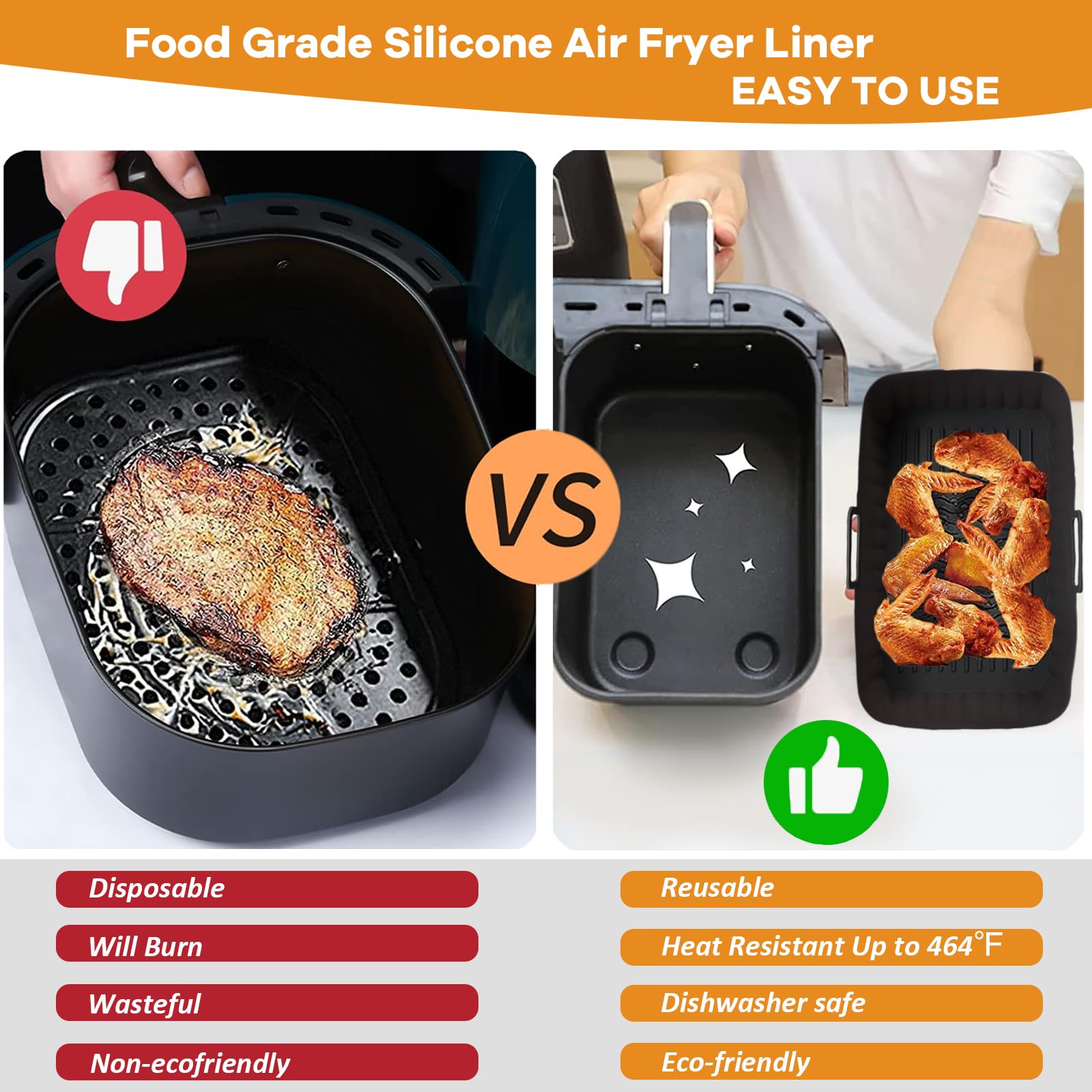 Non-Stick Silicone Air Fryer Liners for Ninja Foodi AF400UK AF451UK AF300UK - 2 Pack Reusable Air Fryer Accessories for 7.6L-9.5L Models, Compatible with Double Stack SL400UK & Tower T17088 Dual Zone Air Fryer - Perfect for Healthy Cooking & Easy Cleanup