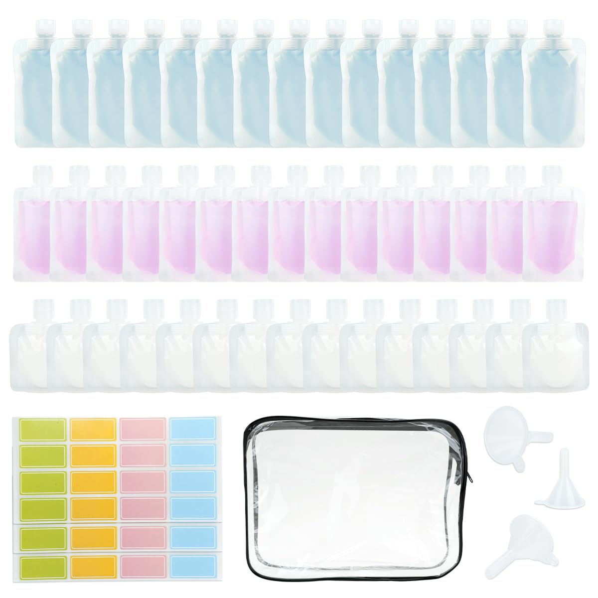 52Pcs TSA Approved Travel Toiletry Pouches - Leakproof Refillable Squeeze Bottles for Shampoo, Conditioner & Lotion (3.4oz/100ml) | Perfect for Air Travel, Camping & Gym Essentials Organization