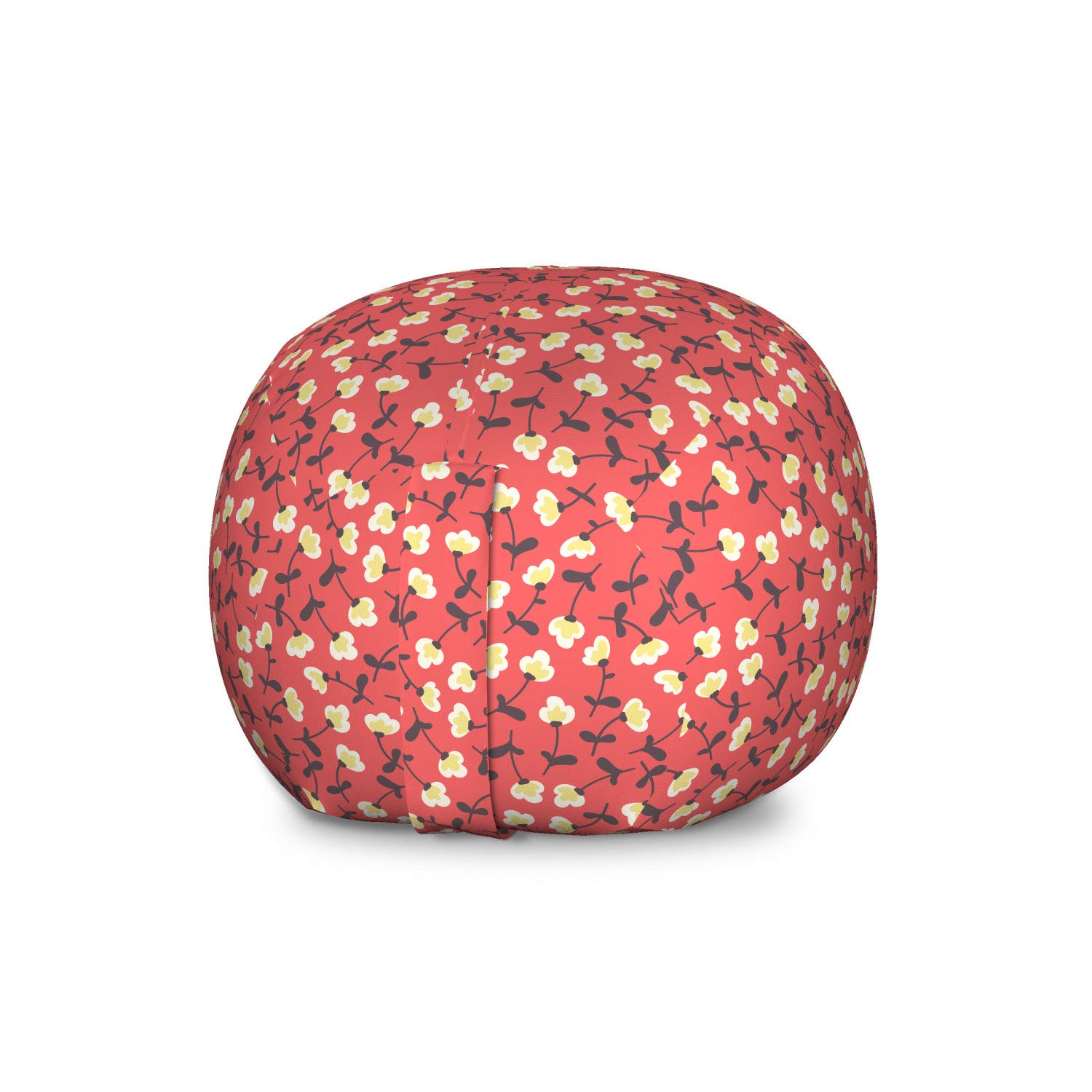 Ambesonne Floral Storage Toy Bag Chair - Large Washable Stuffed Animal Organizer with Doodle Style Spring Romance Pattern in Coral Cream | Perfect for Kids' Room, Nursery, and Playroom Organization