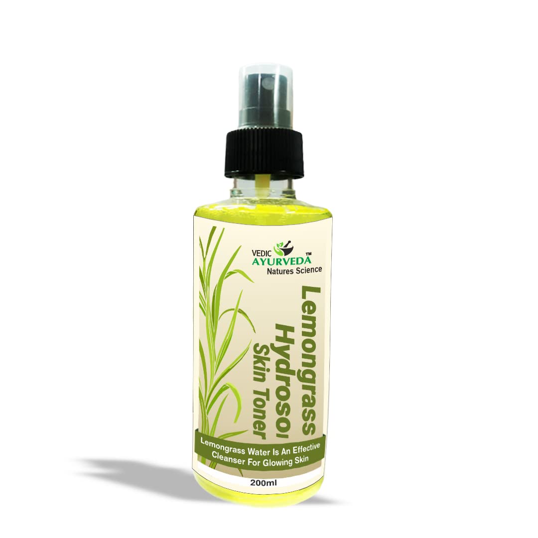 VEDICAYURVEDA Lemongrass Hydrosol Facial Toner - 200ml Natural Skin Care for Acne & Pimple Control, Oil Balancing, Pore Minimizing for Men & Women | Perfect for Daily Skincare Routine & Post-Shave Soothing