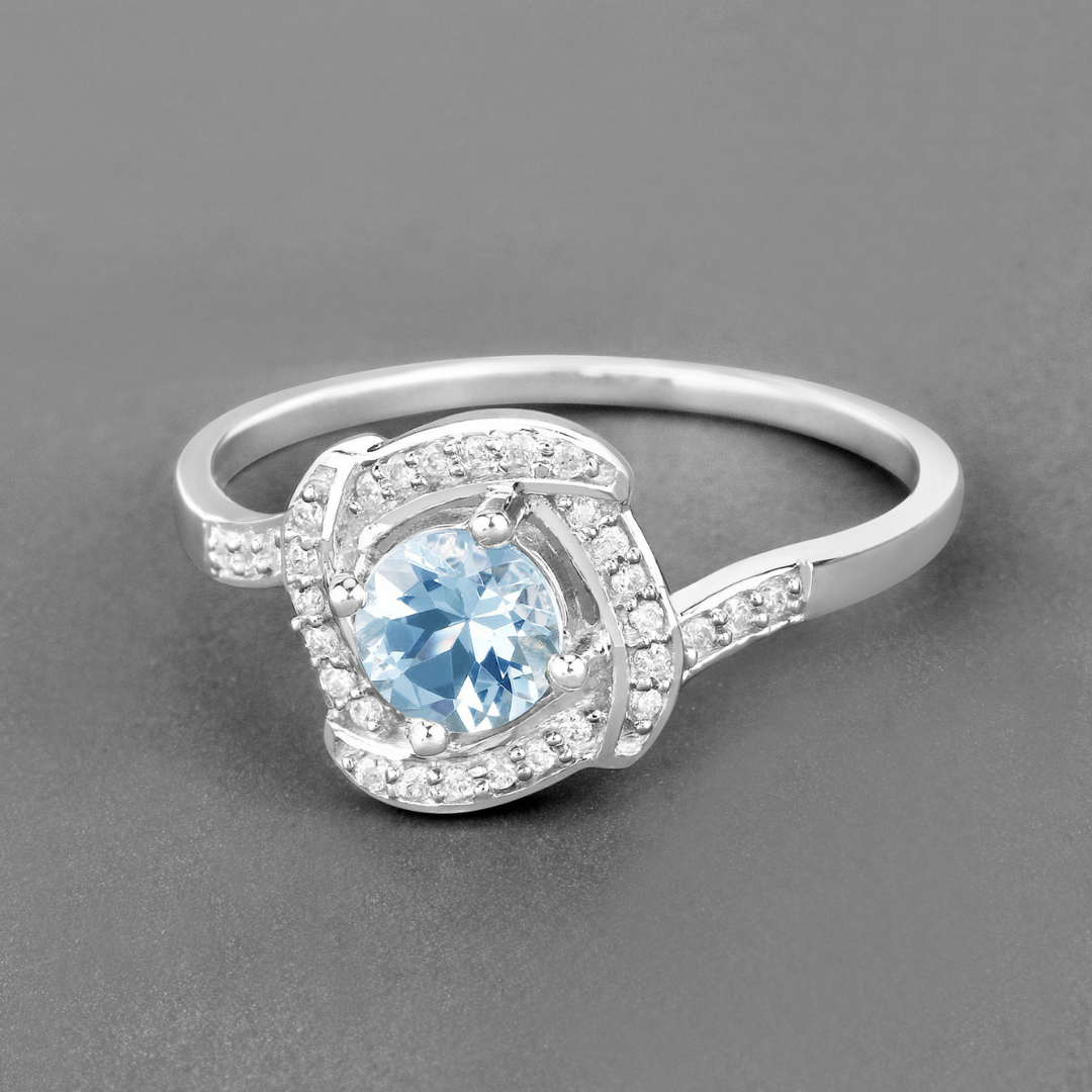 14K Gold Aquamarine Diamond Halo Ring for Women - Elegant March Birthstone Engagement & Wedding Jewelry Gift - Perfect for Anniversaries, Proposals and Special Occasions