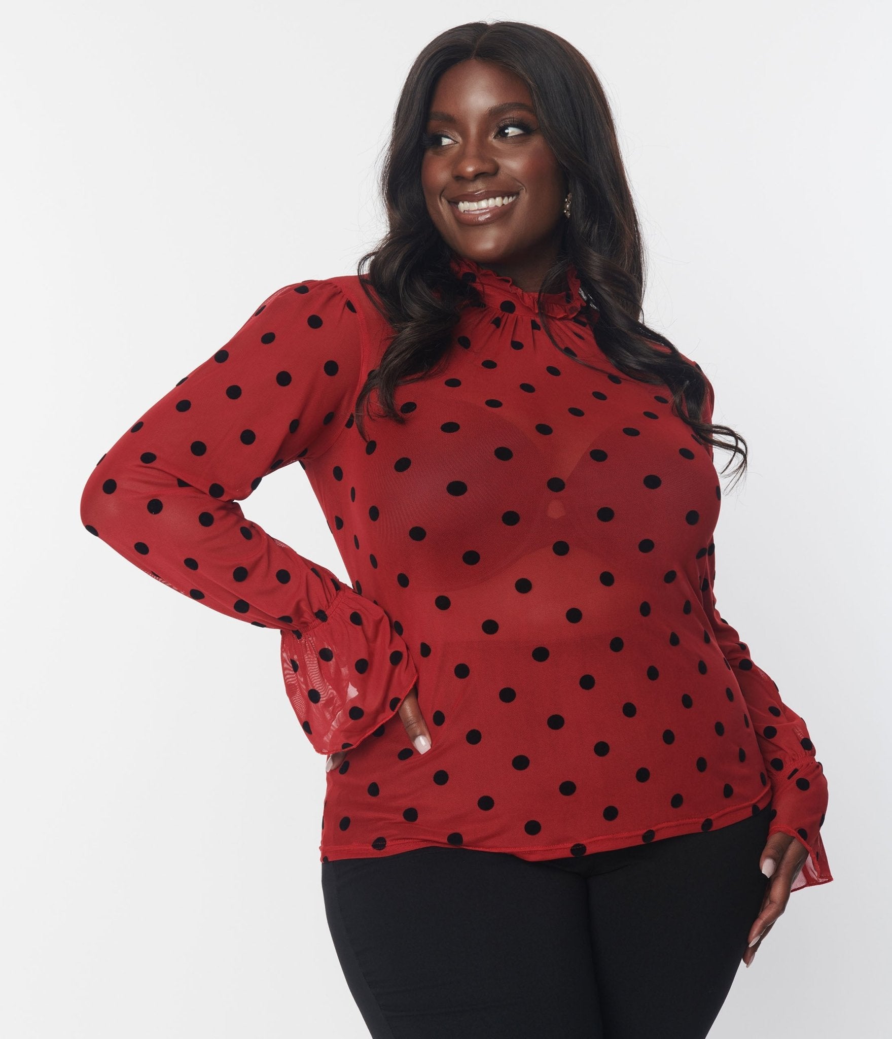 Vintage Burgundy & Black Polka Dot Donna Blouse - Retro 1950s Style Women's Top for Casual Wear & Office Outfits
