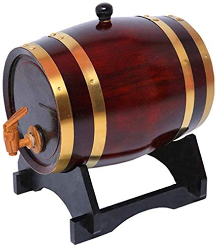 Premium Oak Barrel Dispenser 3L with Copper Hoops & Tap Stand - Whiskey, Bourbon, Tequila Aging Barrel for Home Bar & Spirits Enthusiasts - Perfect for DIY Alcohol Maturation & Decorative Display