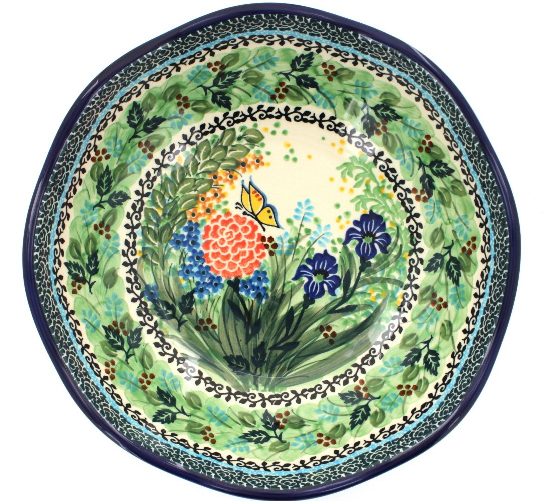 Blue Rose Polish Pottery Teresa Large Scallop Bowl - Handmade Ceramic Serving Bowl for Soup, Salad, Pasta | Perfect for Dining, Entertaining & Home Decor
