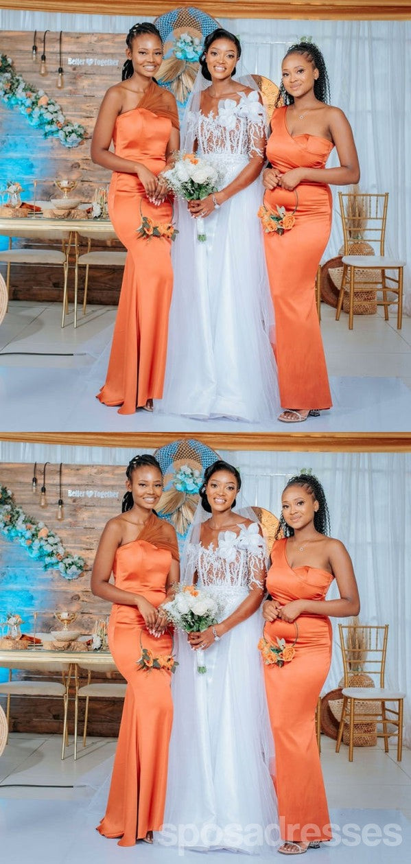 Elegant Mismatched Orange Mermaid One Shoulder Maxi Long Bridesmaid Dresses for Wedding Party - WG1866 | Formal Evening Gowns for Beach Weddings, Prom, and Special Occasions