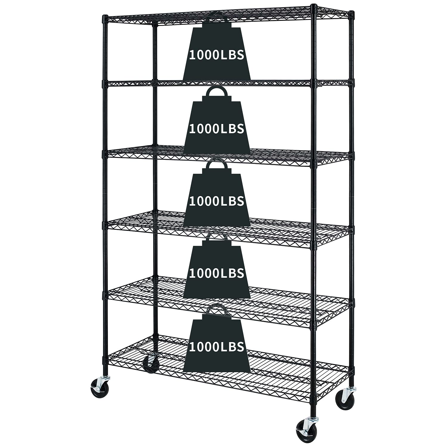 Heavy Duty 6-Tier Metal Storage Shelf - Adjustable Height NSF Certified Shelving Unit with Wheels for Laundry, Bathroom, Kitchen, Garage & Pantry Organization - 18