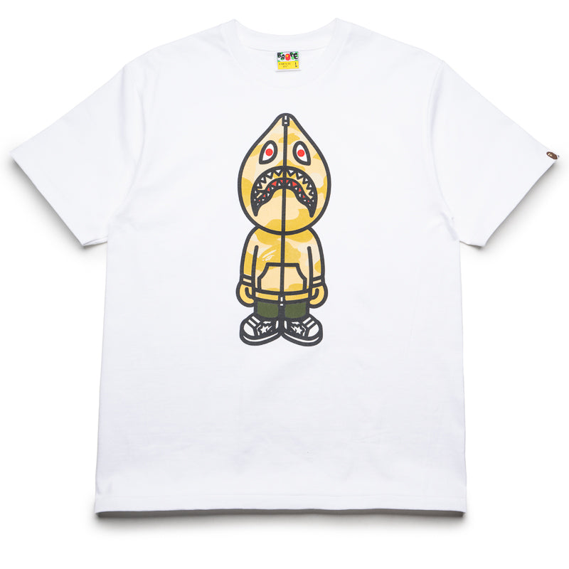 BAPE Camo Classic Milo Shark T-Shirt - White & Yellow - Streetwear Fashion for Men & Women - Perfect for Casual Wear & Urban Style