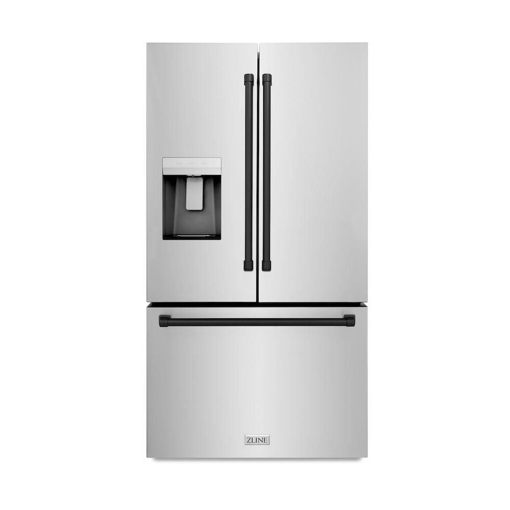 ZLINE Autograph Edition 36 Inch French Door Refrigerator - 28.9 cu.ft Capacity, External Water Dispenser, Dual Ice Maker, Fingerprint Resistant Stainless Steel with Matte Black Handles (RSMZ W 36 MB) - Perfect for Modern Kitchens, Entertaining & Large Family Storage