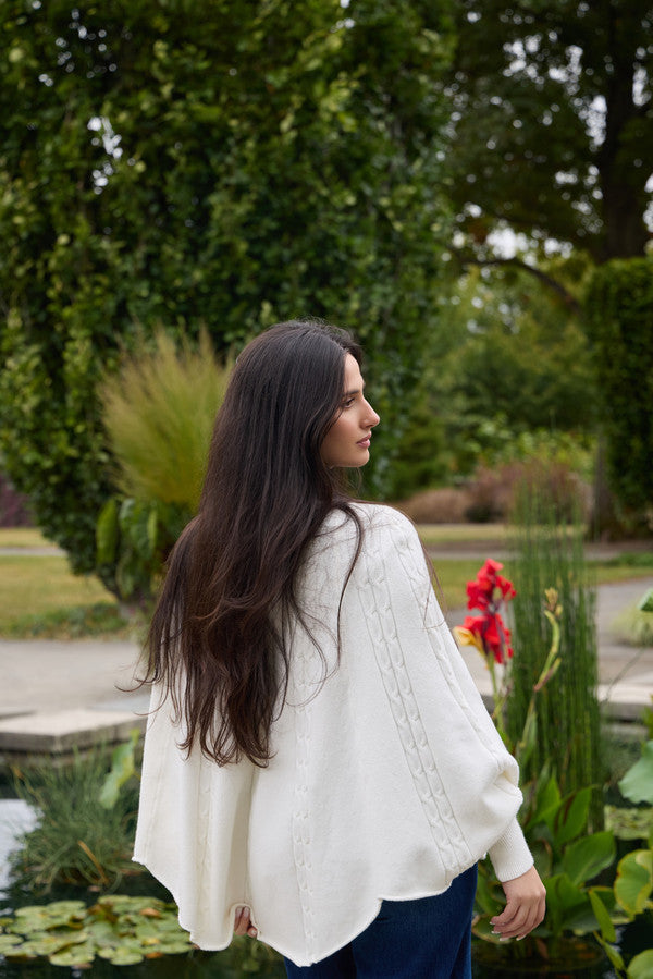 Women's Chunky Cable Knit Turtleneck Poncho Sweater - Cozy Winter Pullover for Casual Outfits & Holiday Gatherings