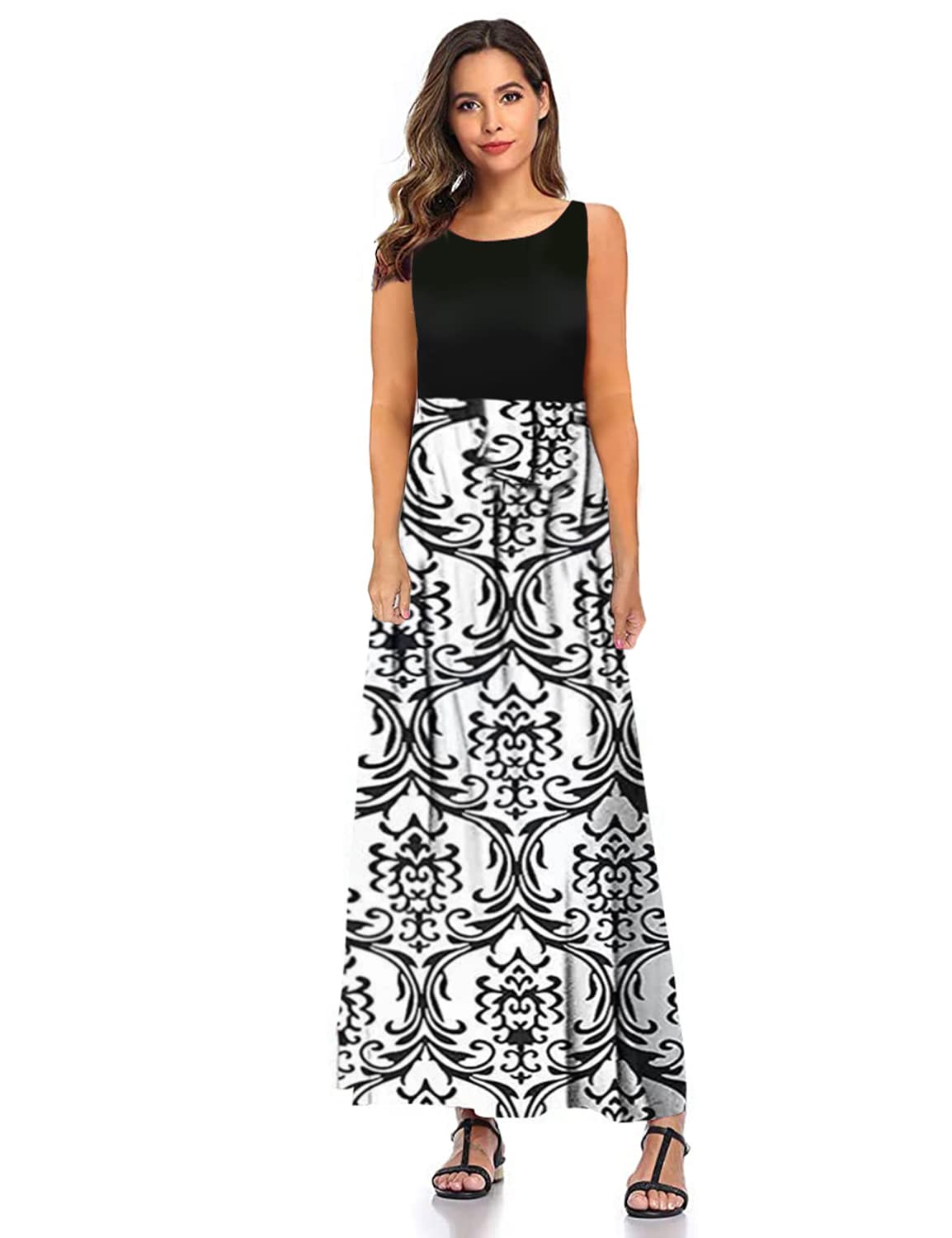 SHELY Women's Sleeveless Loose Plain Casual Maxi Long Dresses with Pockets - Summer Beach Cover Up, Vacation Dress, Boho Chic Outfit for Outdoor Parties & Travel