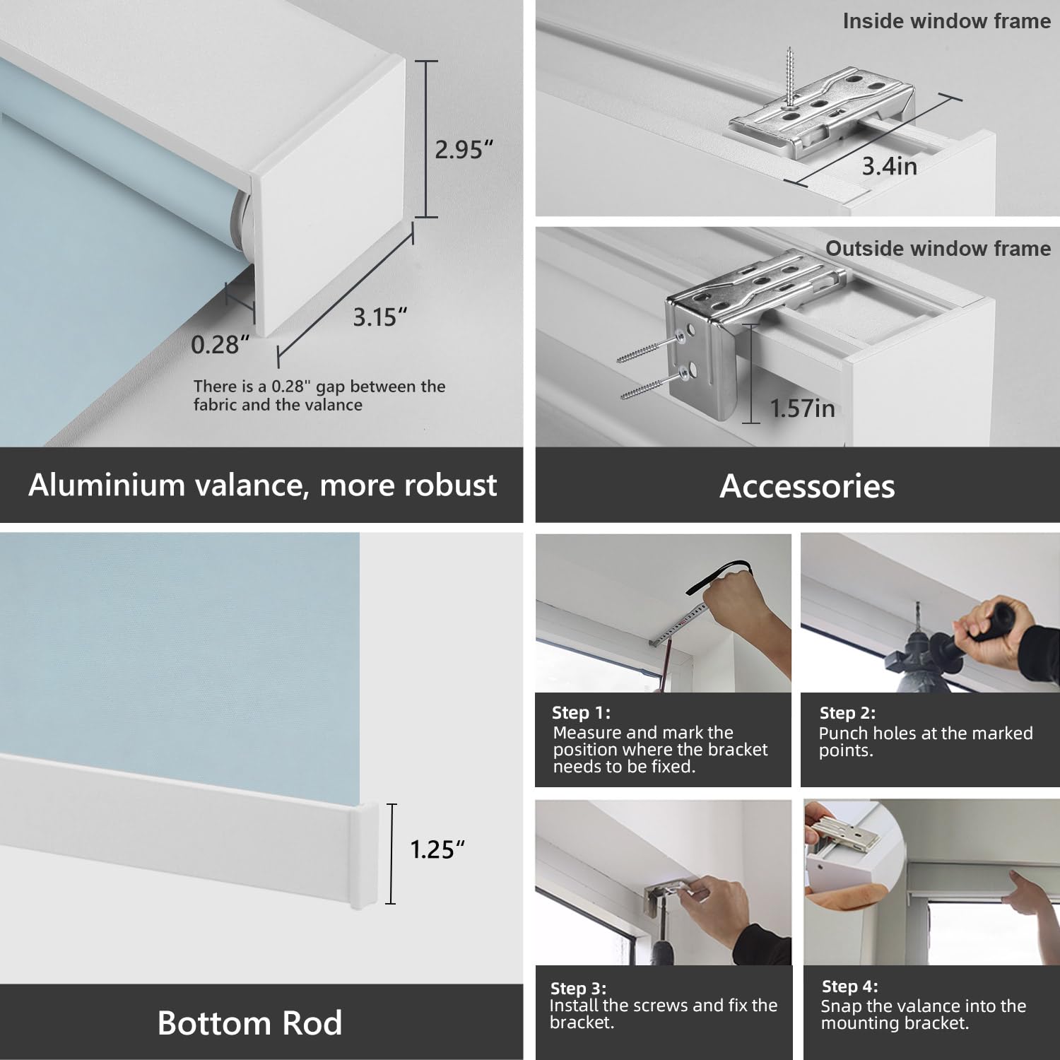 Custom Cordless Blackout Shades - Light Blue Waterproof Roller Blinds for Windows (20-90 Inches Wide) | Perfect for Bedrooms, Kids' Rooms & Office Privacy | Noise Reduction & Light Blocking Window Treatment