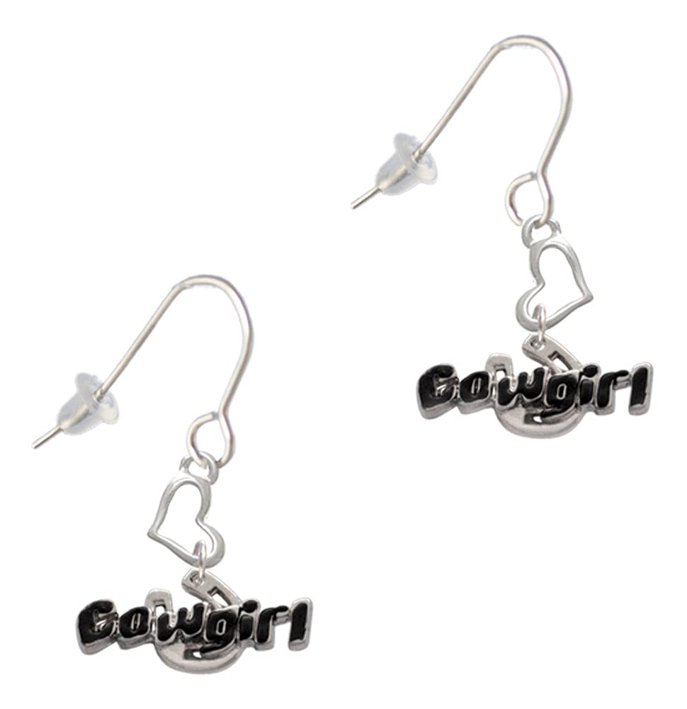Silvertone Black Cowgirl Heart Earrings for Western Style
