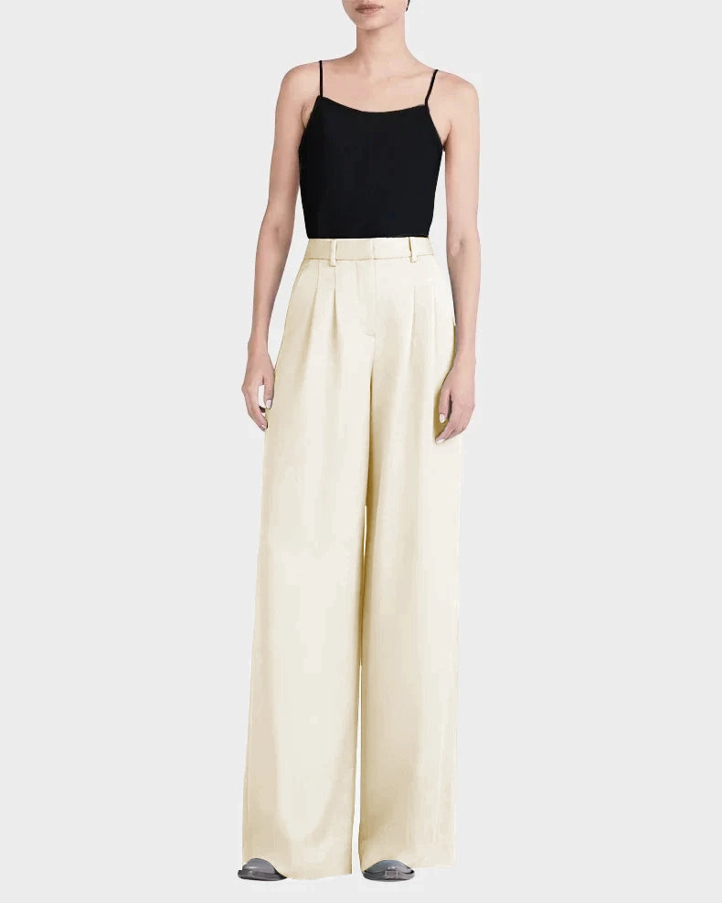 40 Momme Wide Leg Silk Pants for Women - Luxurious Soft & Comfortable Palazzo Pants for Lounge, Travel & Special Occasions