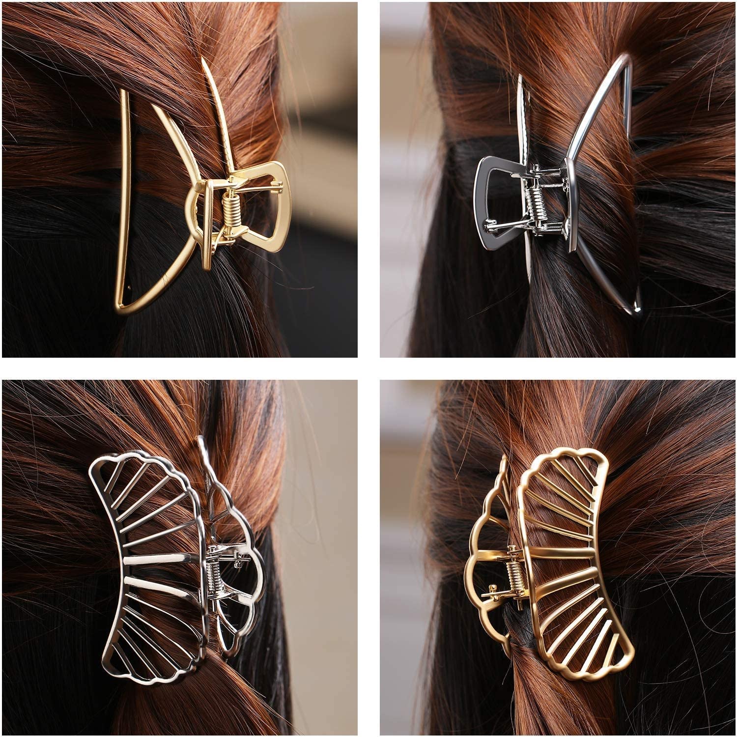 Agnirva 6-Pack Metal Hair Claw Clips for Women - Multi-Design Banana Hair Clips, Non-Slip Hair Accessories (4.5 x 4.3 cm) - Perfect for Ponytails, Buns & Everyday Hairstyles
