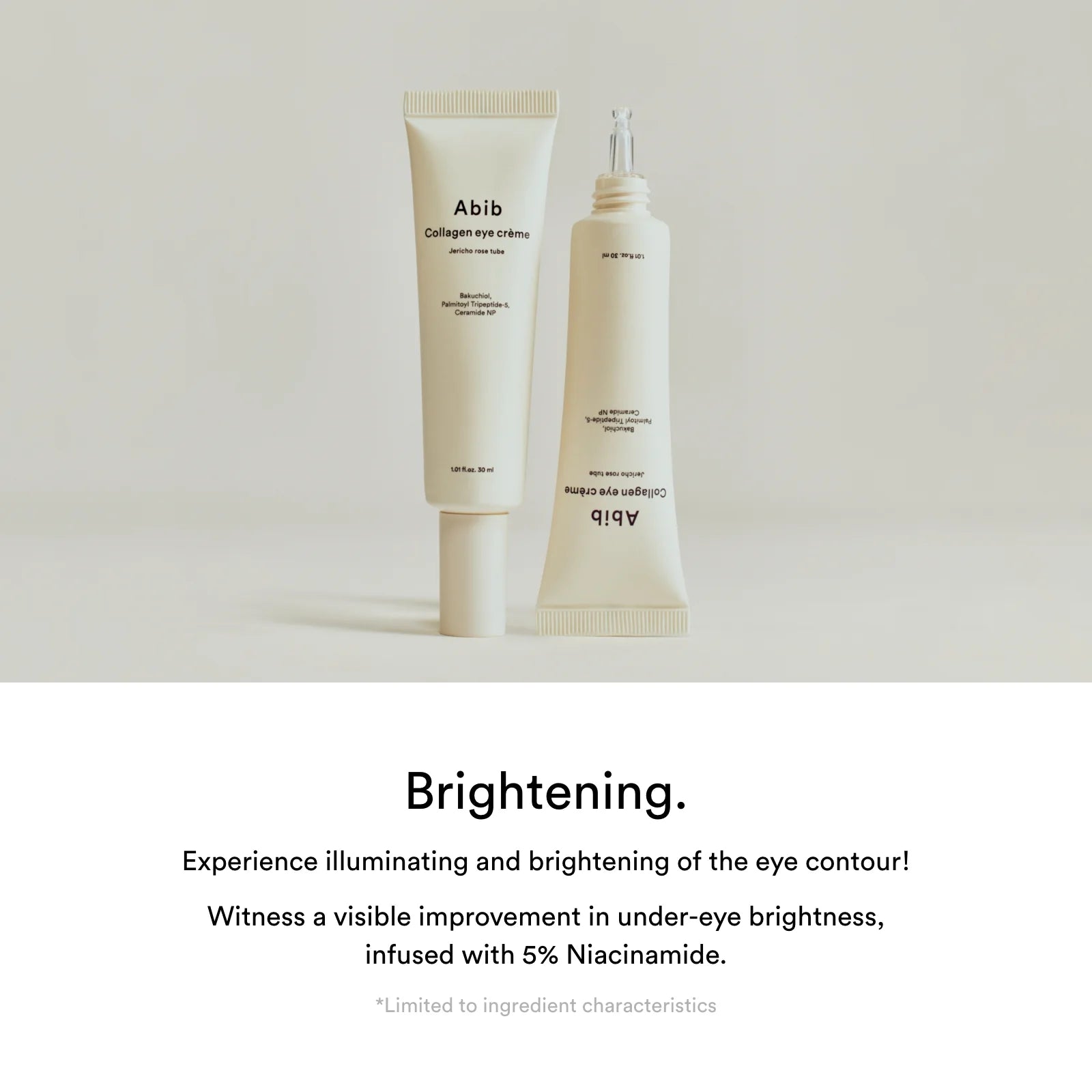 Abib Collagen Eye Cream with Jericho Rose - 30ml Tube for Dark Circles & Wrinkles - Hydrating Under Eye Treatment for Day & Night Use