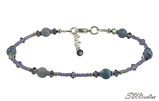 Natural Tanzanite & Blue Lace Agate Gemstone Anklet Bracelet - Elegant Adjustable Ankle Jewelry for Women, Perfect for Beach, Yoga, and Summer Outfits