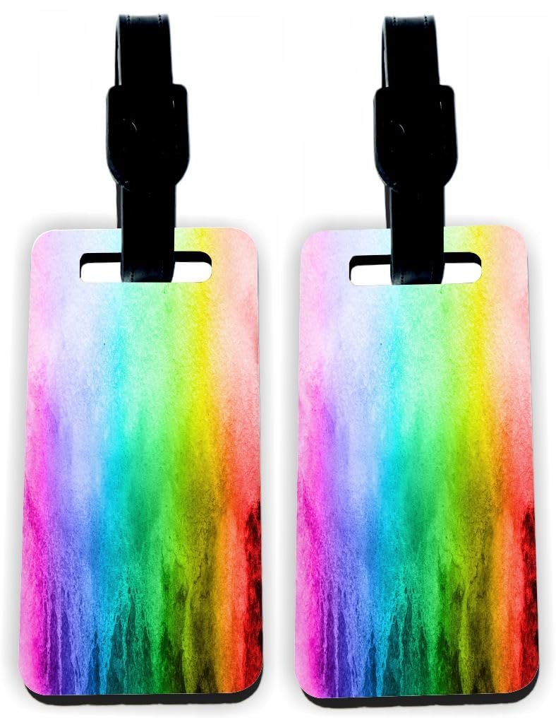 Rainbow Pride Watercolor Luggage Tags (Set of 2) - Colorful Hardboard Suitcase Identifiers with Adjustable Straps - Perfect for Travel, LGBTQ+ Pride Events & Unique Gift Giving