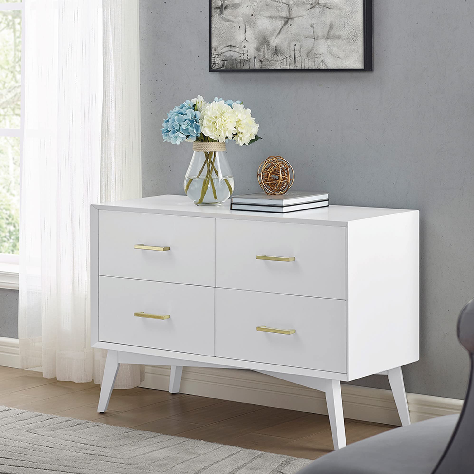 Classic Brands Canton 4-Drawer Wood Dresser in White - Solid Wood Bedroom Dresser with Ample Storage for Clothes, Jewelry & Accessories - Perfect for Master Bedroom, Guest Room or Nursery Organization