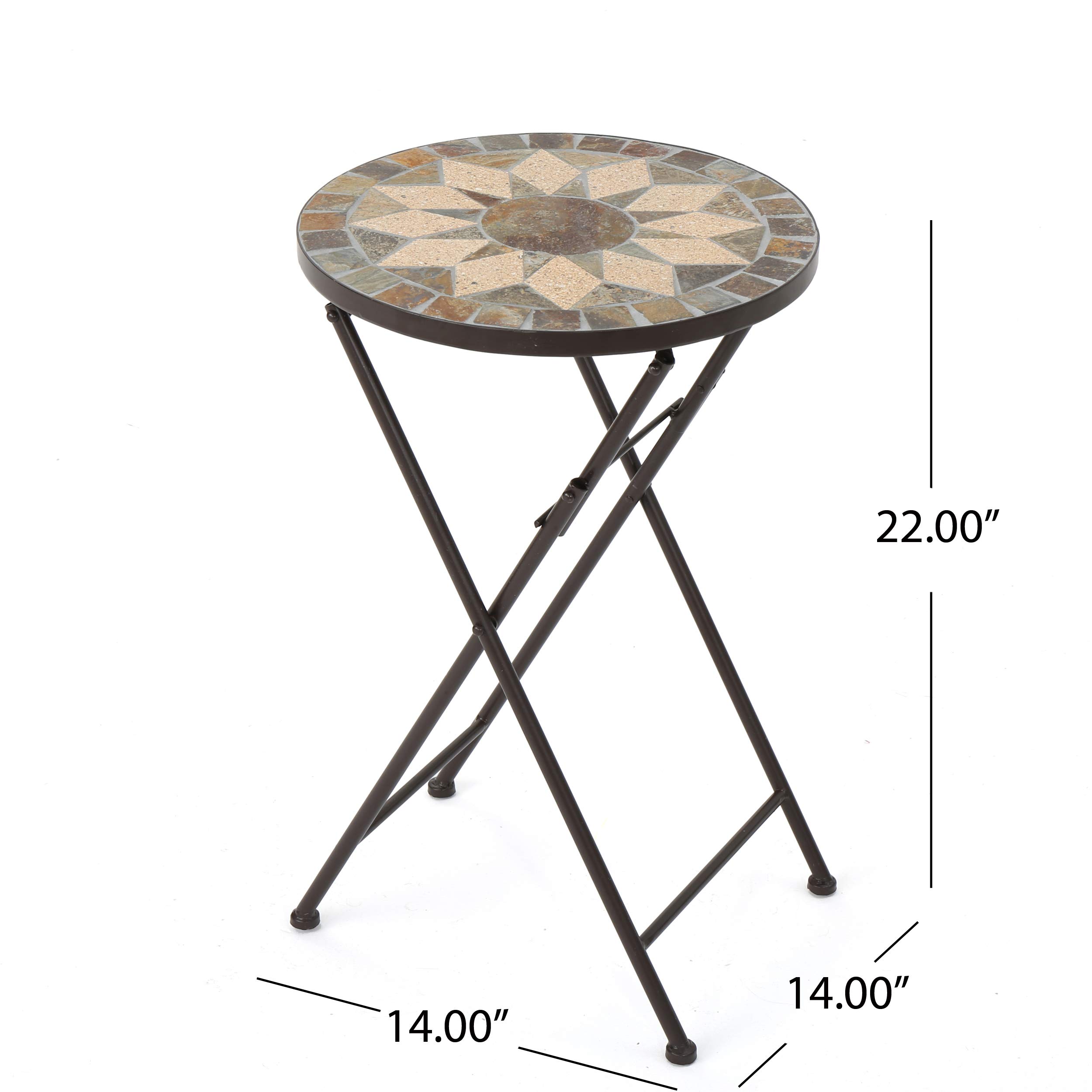 Christopher Knight Home Silvester Outdoor Stone Side Table with Iron Frame - Beige & Black - Perfect for Patio, Garden, and Poolside Decor