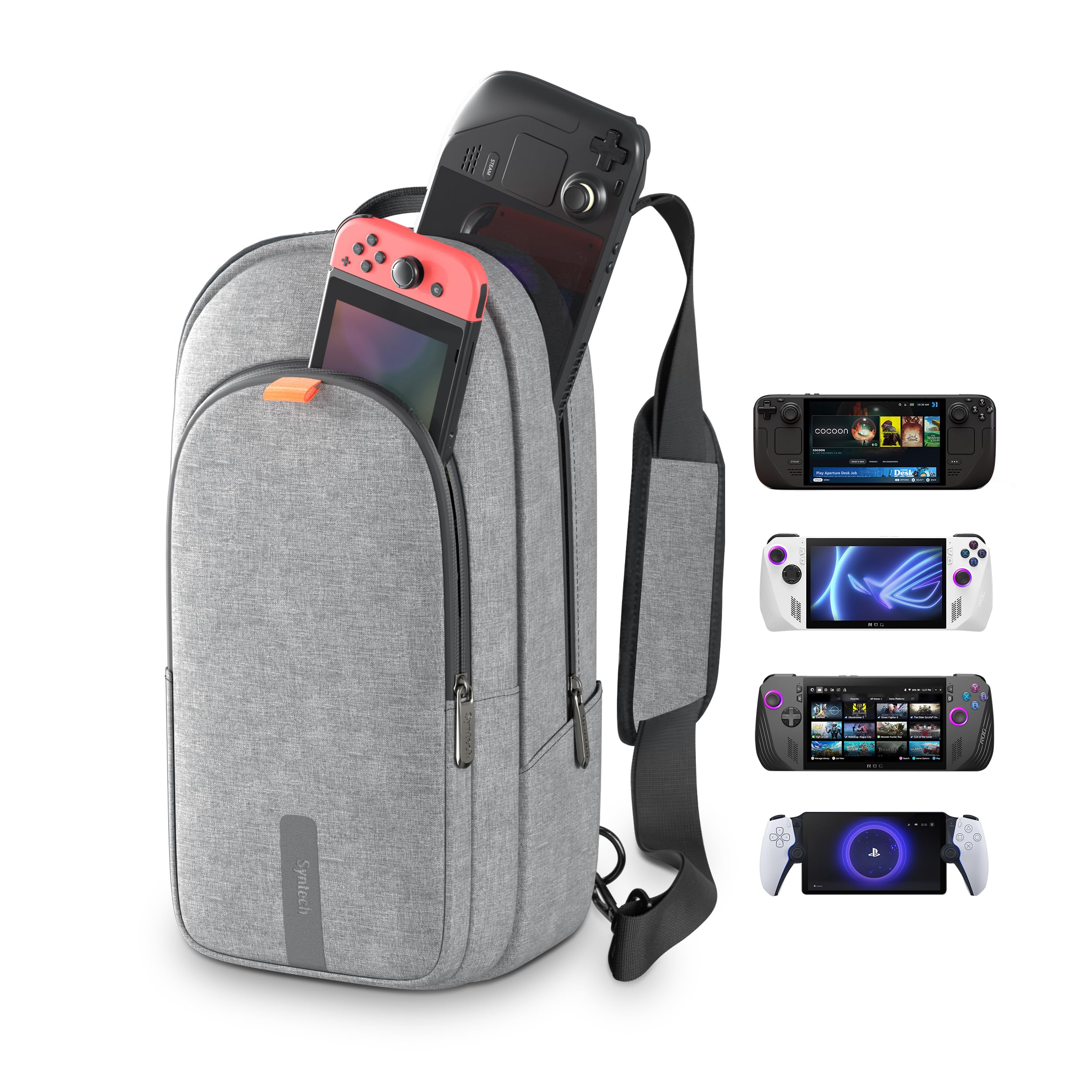 Syntech Portable Travel Sling Bag for Steam Deck OLED, ROG Ally X, Legion Go S, Nintendo Switch 2 & PS Portal - Large Storage Carrying Case for Gaming Consoles & Accessories (Gray) | Perfect for Travel, Commuting & Gaming On-The-Go