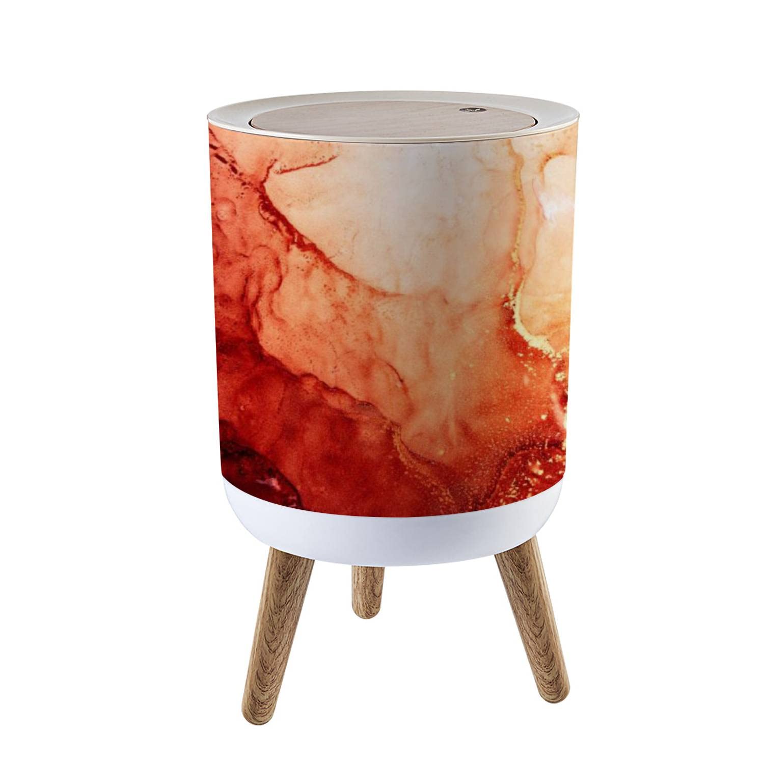 1.8 Gallon Small Trash Can with Lid - Red Ink Water Marble Texture, Volcanic Lava Design, Round Press Cover, Dog Proof Wastebasket for Kitchen, Bathroom, Living Room | Perfect for Home, Office, Dorm & Pet-Friendly Spaces